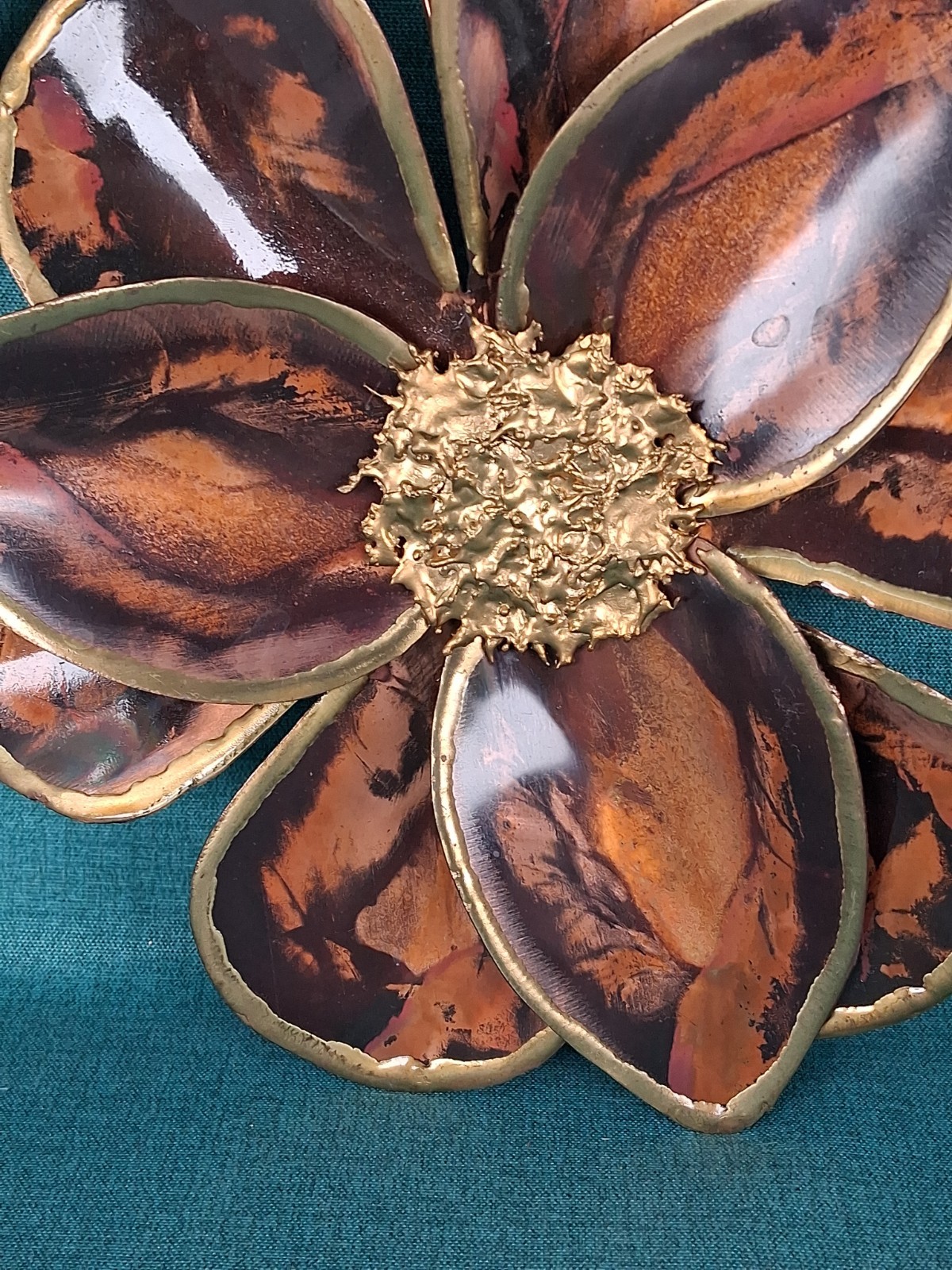Vintage MCM Heavy Copper & Brass Wall Art Sculpture Flowers and Leaves 18&Prime;