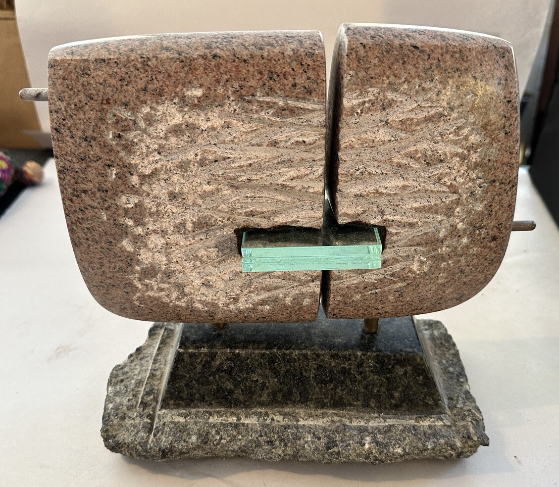 1996 Granite Stone & Glass Sculpture Abstract Art by John Lombardi (20th C)