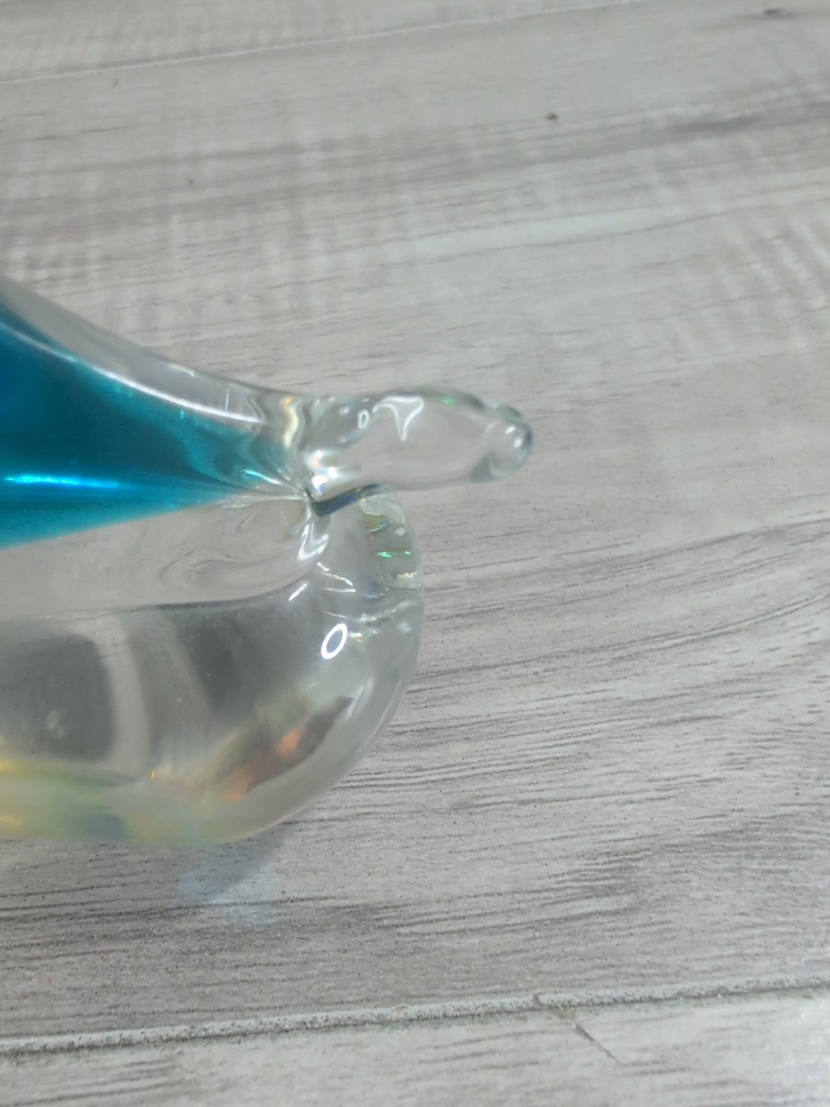Murano Stile Art Glass Sailboat 8 Blue, Lime Green, and Amber Paperweight