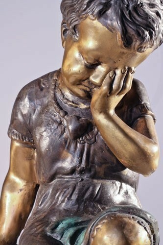 Auguste Moreau « Crying Girl » Bronze Sculpture, 20&Prime;H x 16&Prime;L