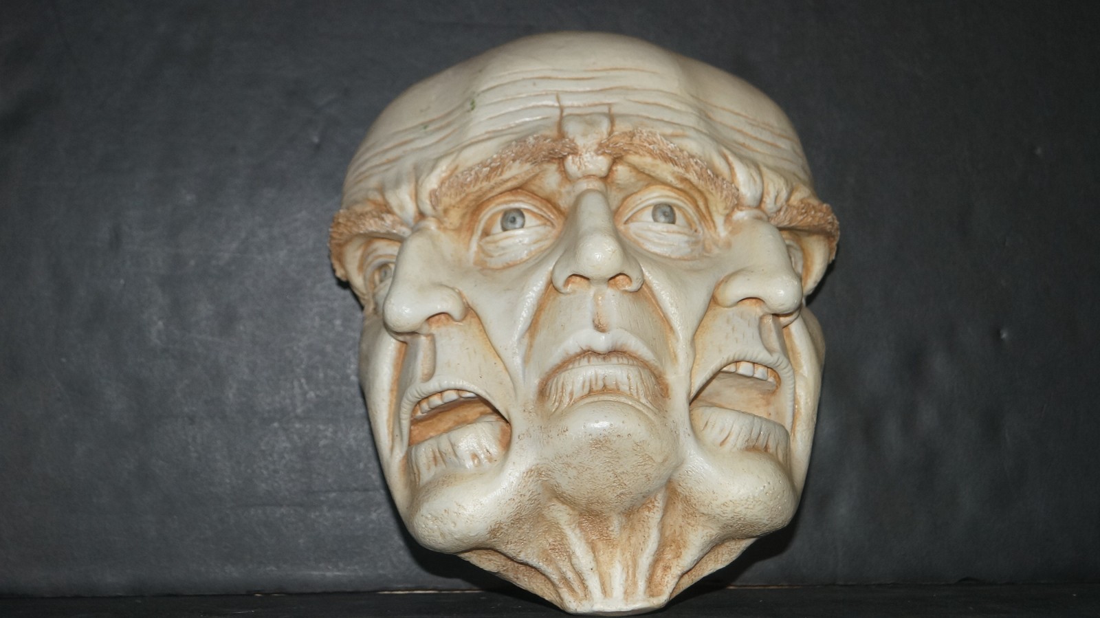 3-Faced Three Face Man Wall Art Figural Sculpture Figurine