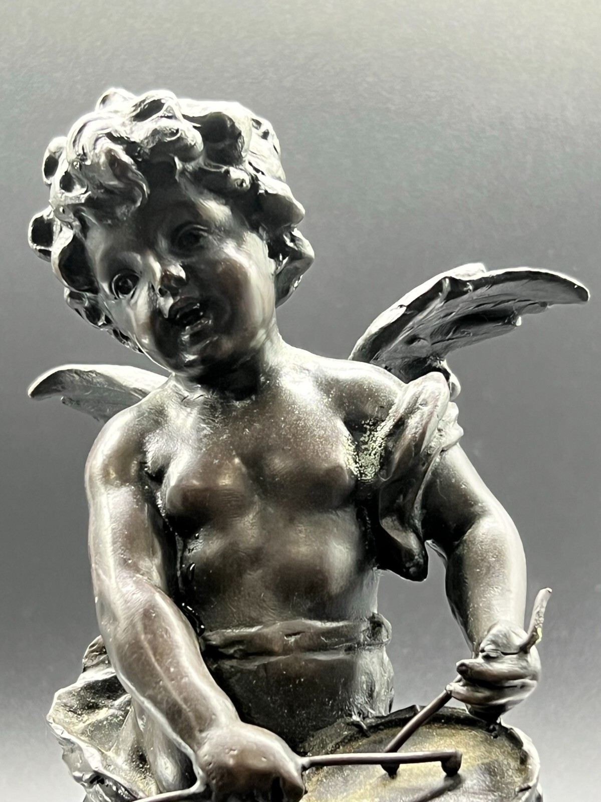 Antique French L & F Moreau Bronze Cupid On Marble Base