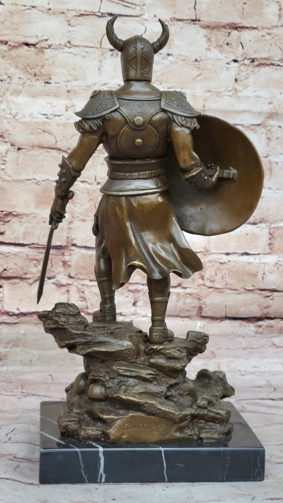 Fantasy Viking Warrior w/ Horned Helmet – Bronze Sculpture Statue Original Art