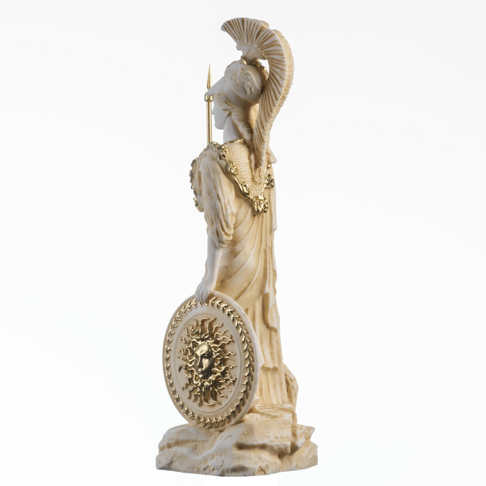 Athena With Owl Medusa Shield Greek Goddess Alabaster Statue Gold 10.2&Prime;