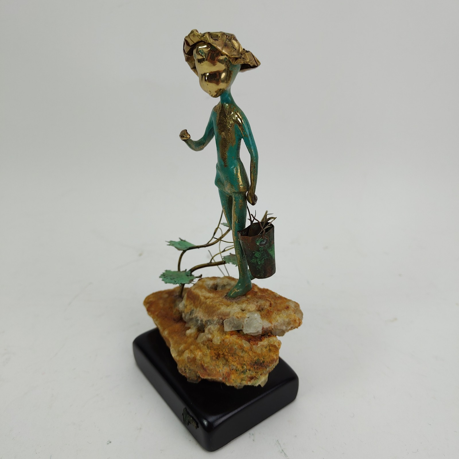 Malcolm Moran Bronze Sculpture Fishing Boy Figurine Signed MCM Art Vintage 1972