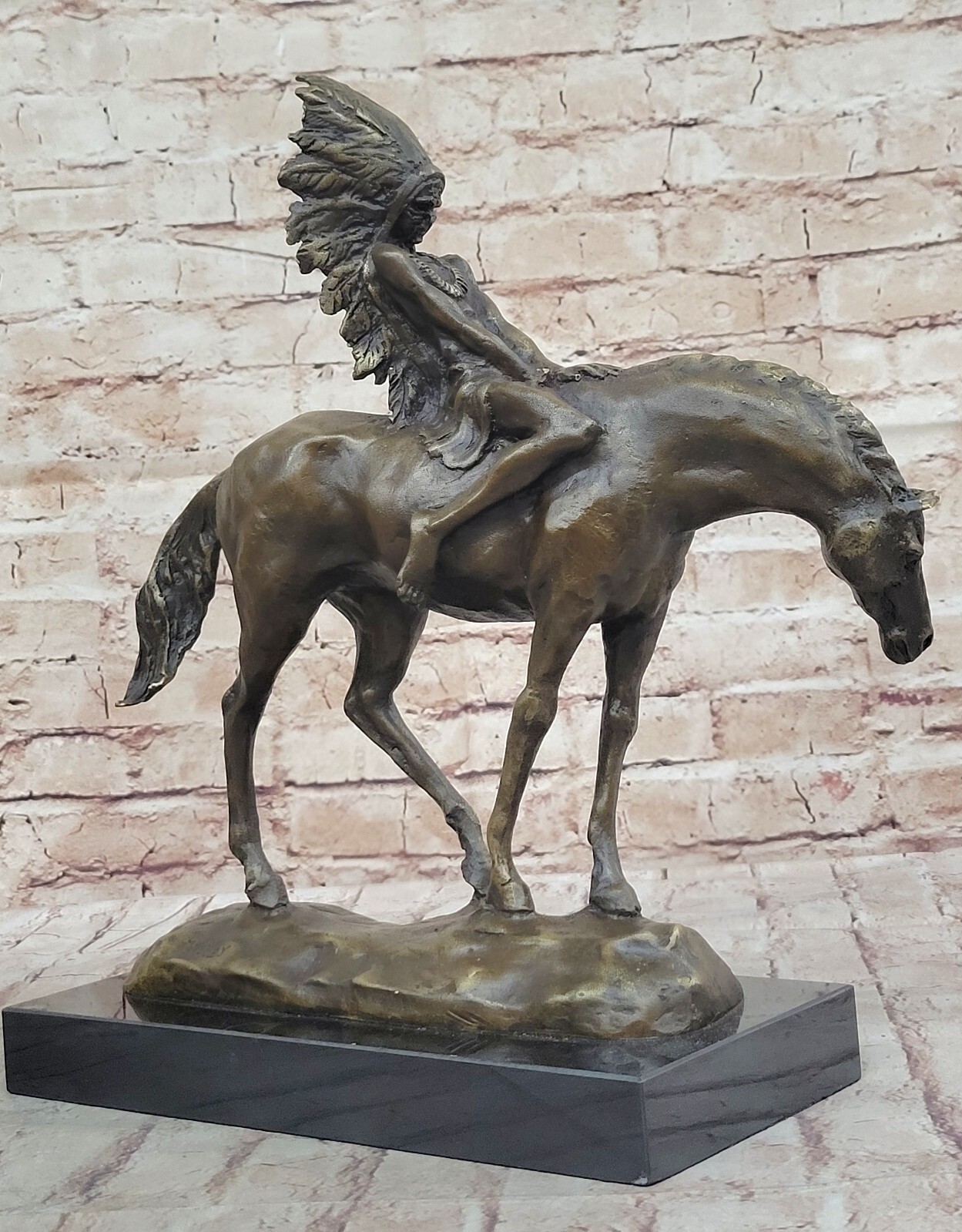 RARE VINTAGE ARMOR BRONZE NATIVE AMERICAN INDIAN WARRIOR RIDING HORSE