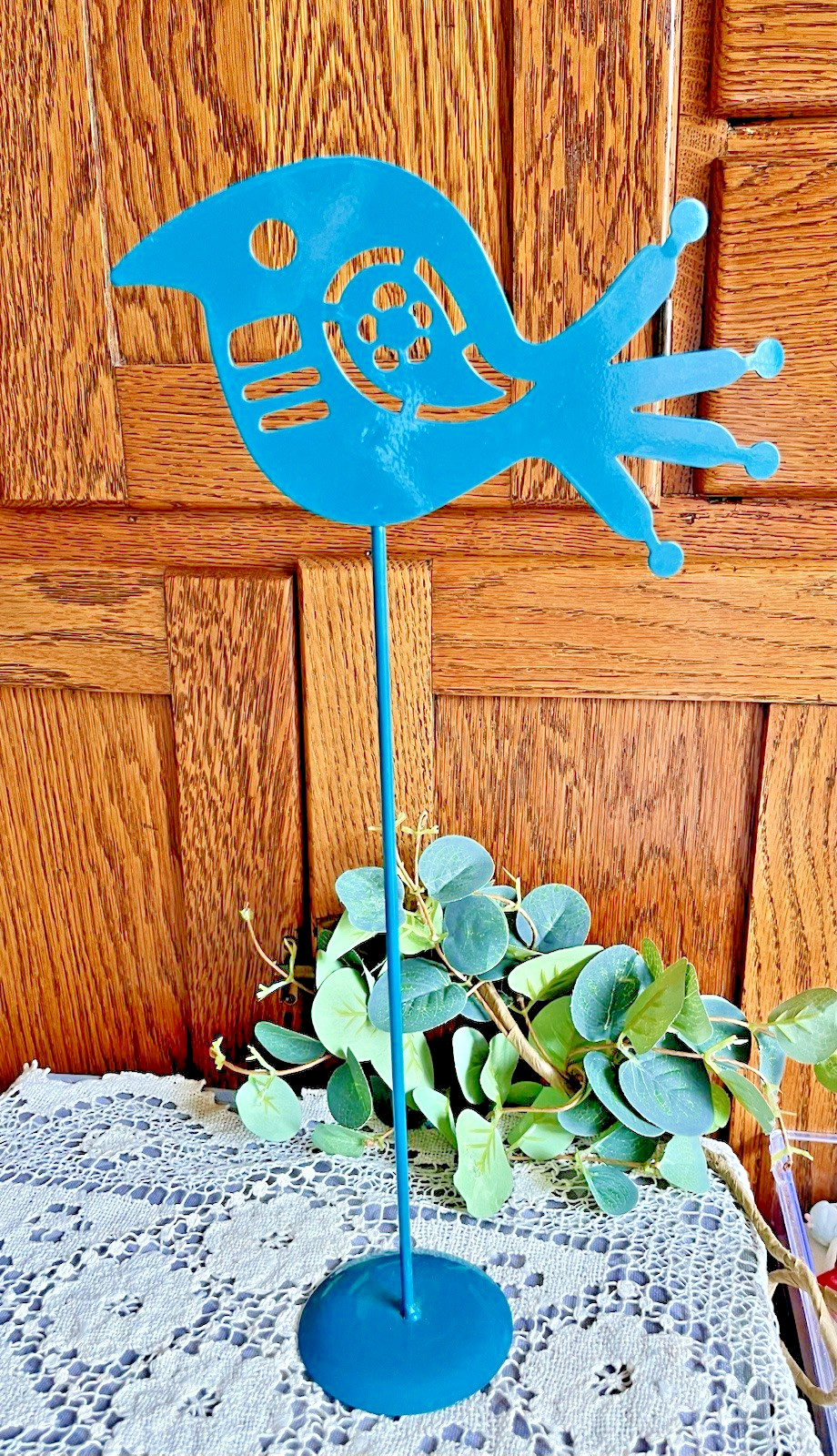 Folk Art Red Bird Metal Sculptures Whimsical Design Set/3 Free Standing