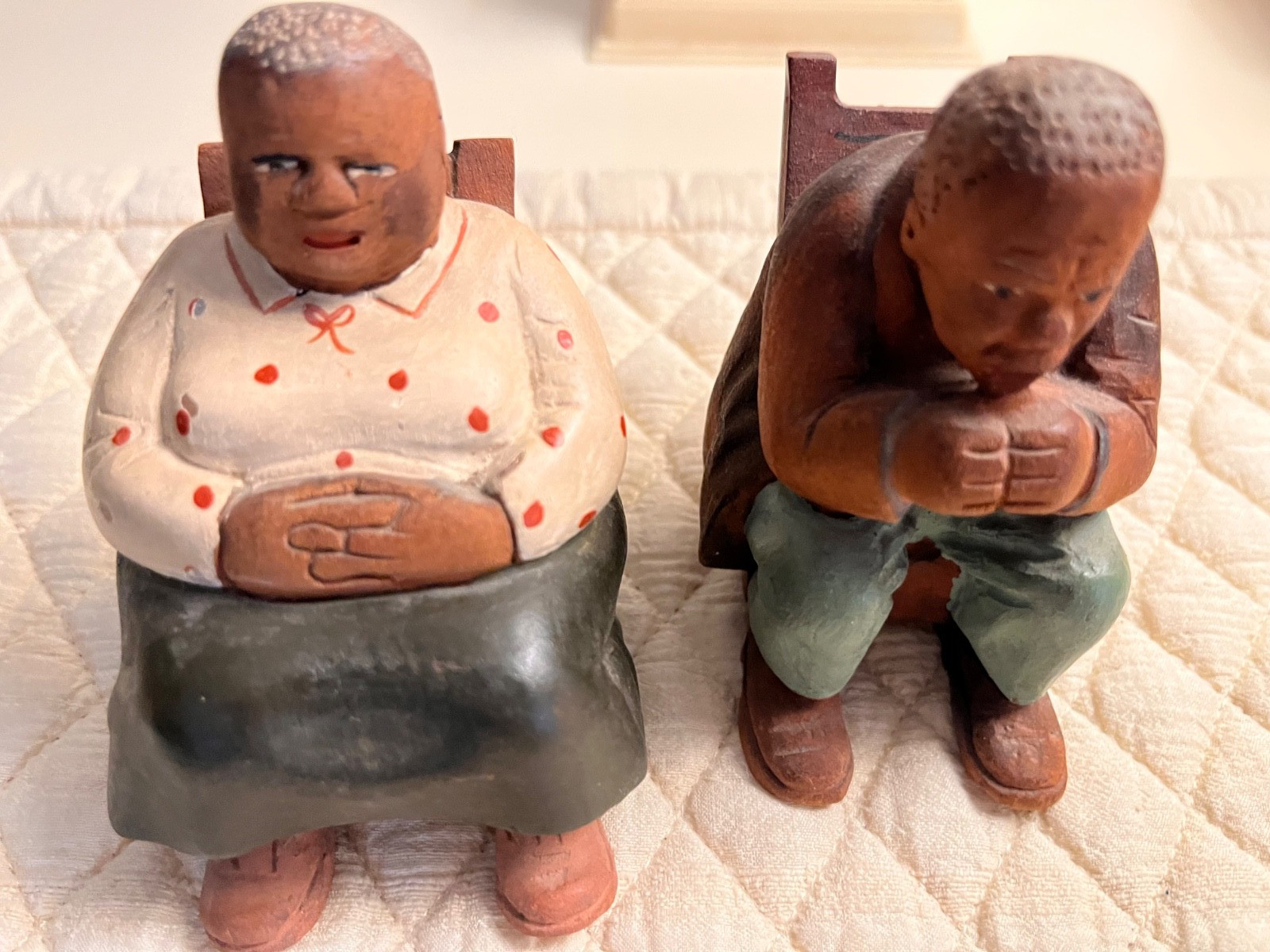 Black Americana vintage/antique folk art man/woman in rocking chairs Tom Brown