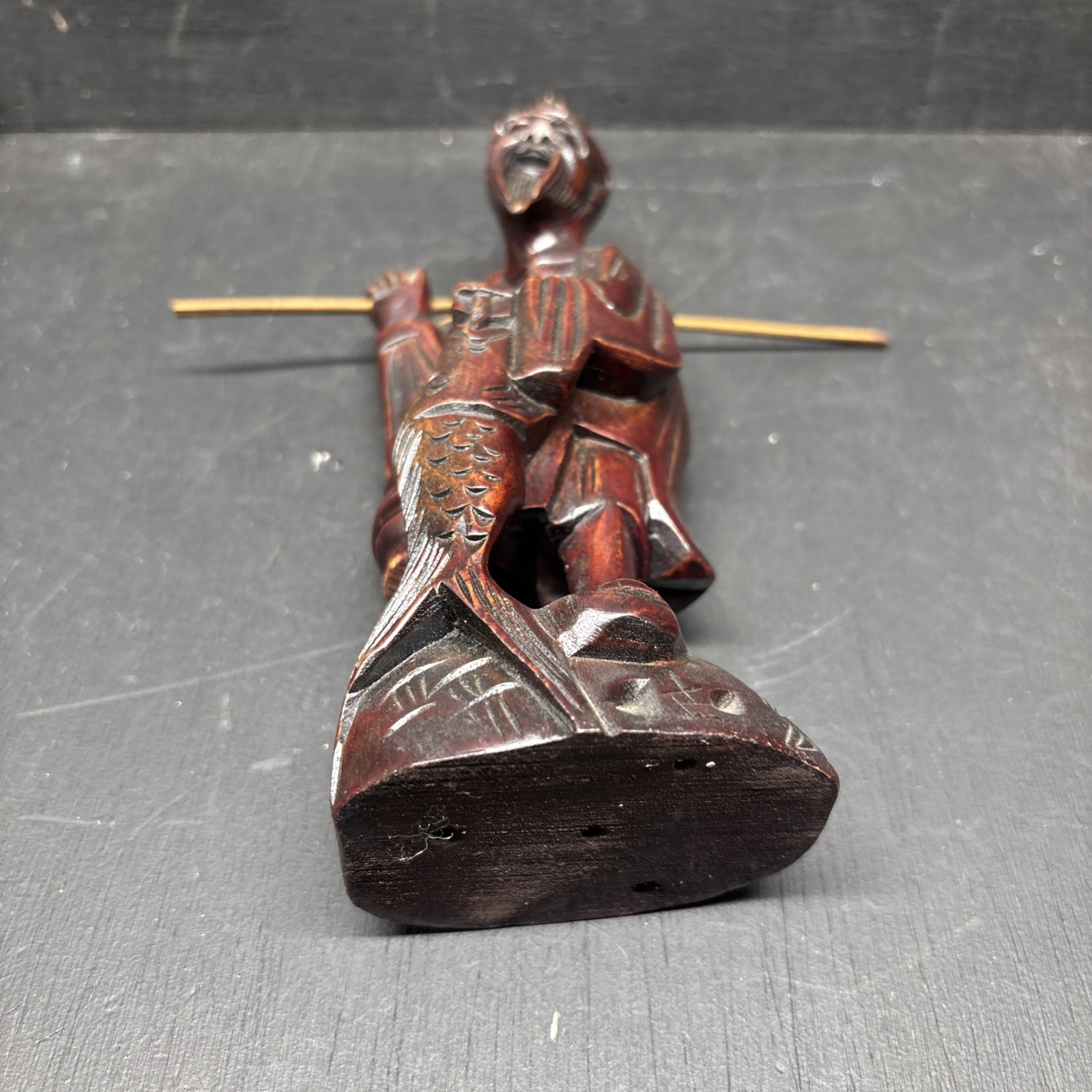 Vintage Japanese Hand Carved Solid Wood Old Fishing Man Sculpture 7.25&Prime; Tall
