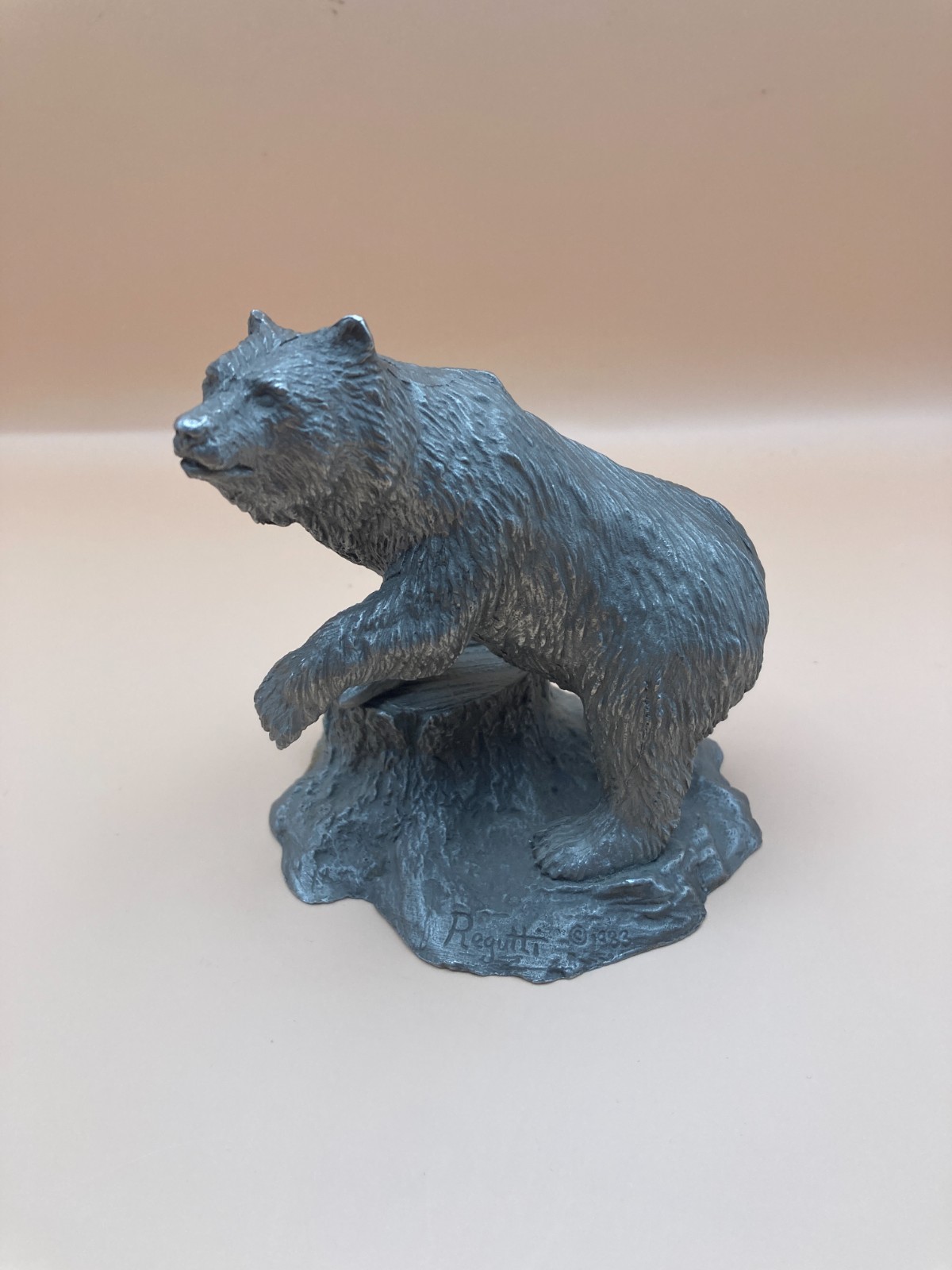 Vintage Carl W. Regutti Pewter Bear Sculpture Signed 1983 Wildlife Figurine USA