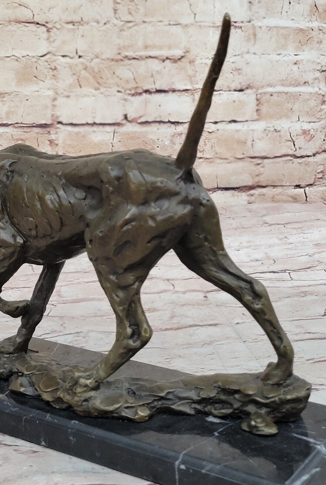 American Fox Hound Black Tan Virginia Dog Bookend Bronze Marble Base Art Figure