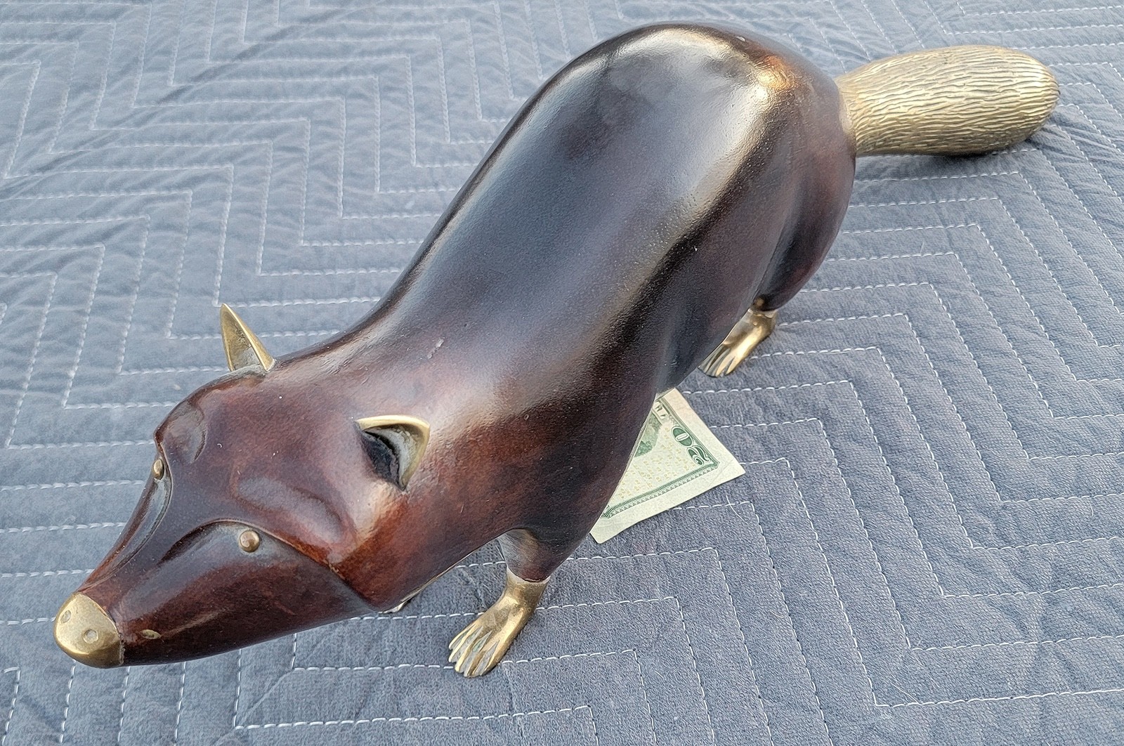 FREDERICK COOPER Sculpture Weasel/Fox-Hollywood Regency-Brass/Wood-Chapman Era