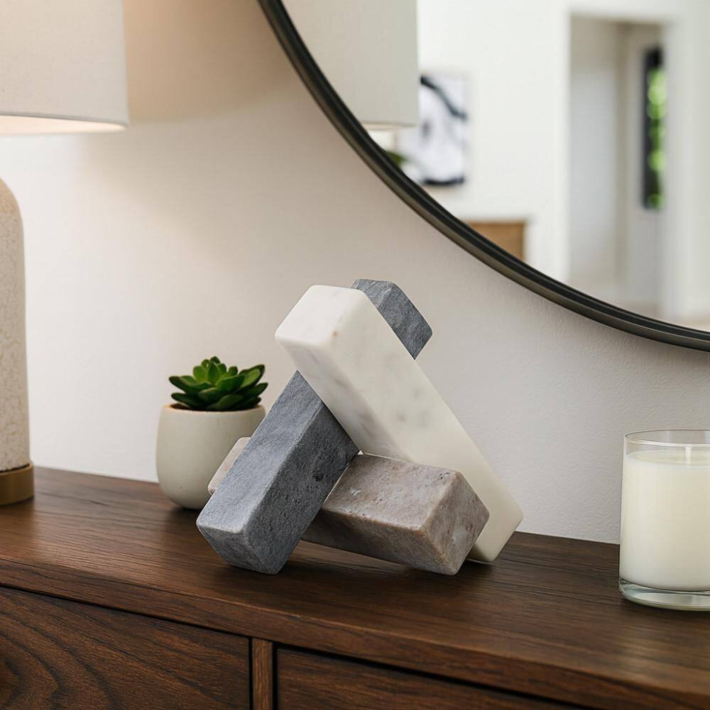 White/Black 6 In. X 6 In. Marble Modern Jack Sculpture