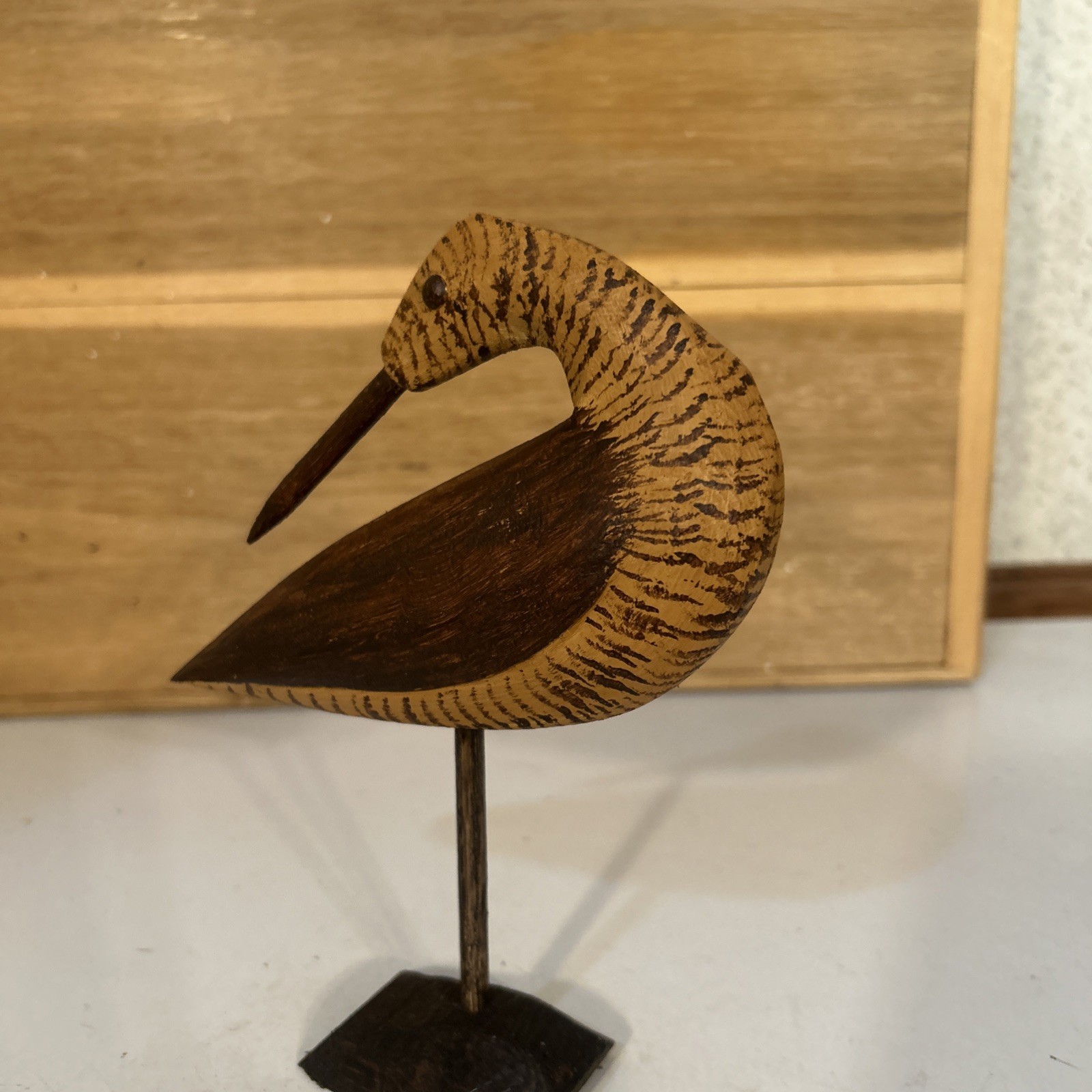 Hand Carved Antique Style Preening Brown Phase Peep Shorebird Decoy