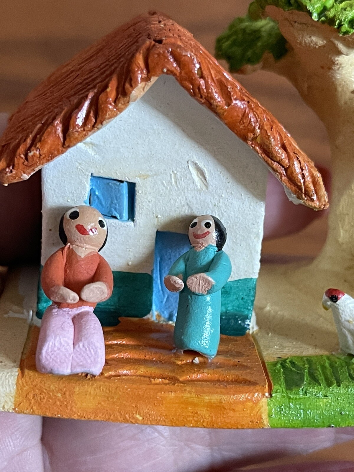 Colombian Folk Art Clay Pottery village home Sculpture ~3x2x2.25” Diorama