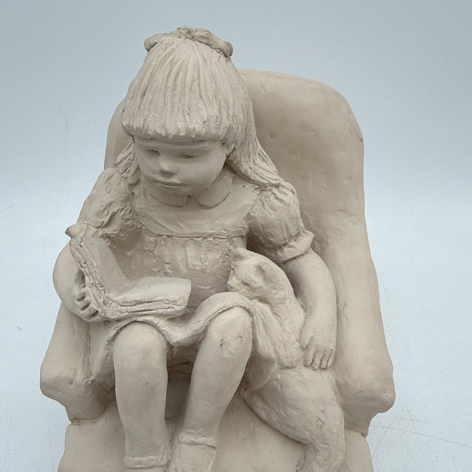 1983 Austin Sculpture Bright Eyed Girl Reading Book With Cat Tales & Tails