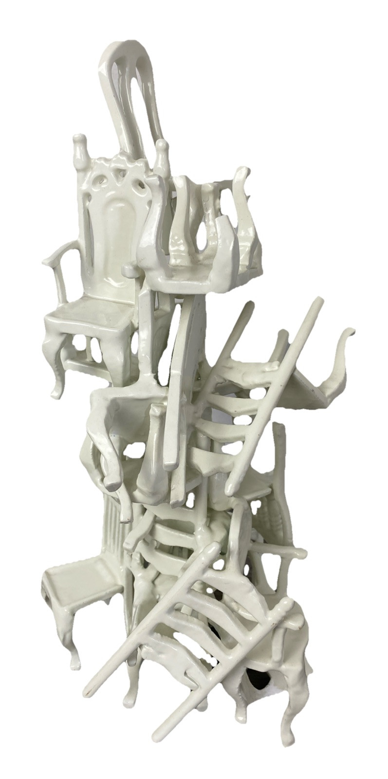 Mid 19th Century Sculpture Of Stacked White Chairs Fine Art Home Decor READ!