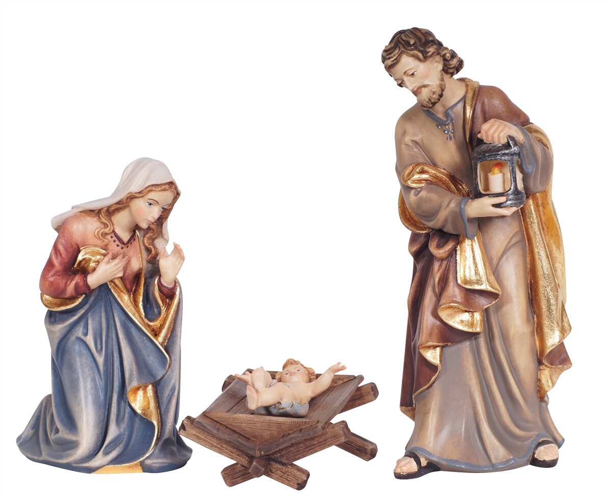 Nativity In Wood 3 Pieces, Holy Family In Wood Made In Val Gardena