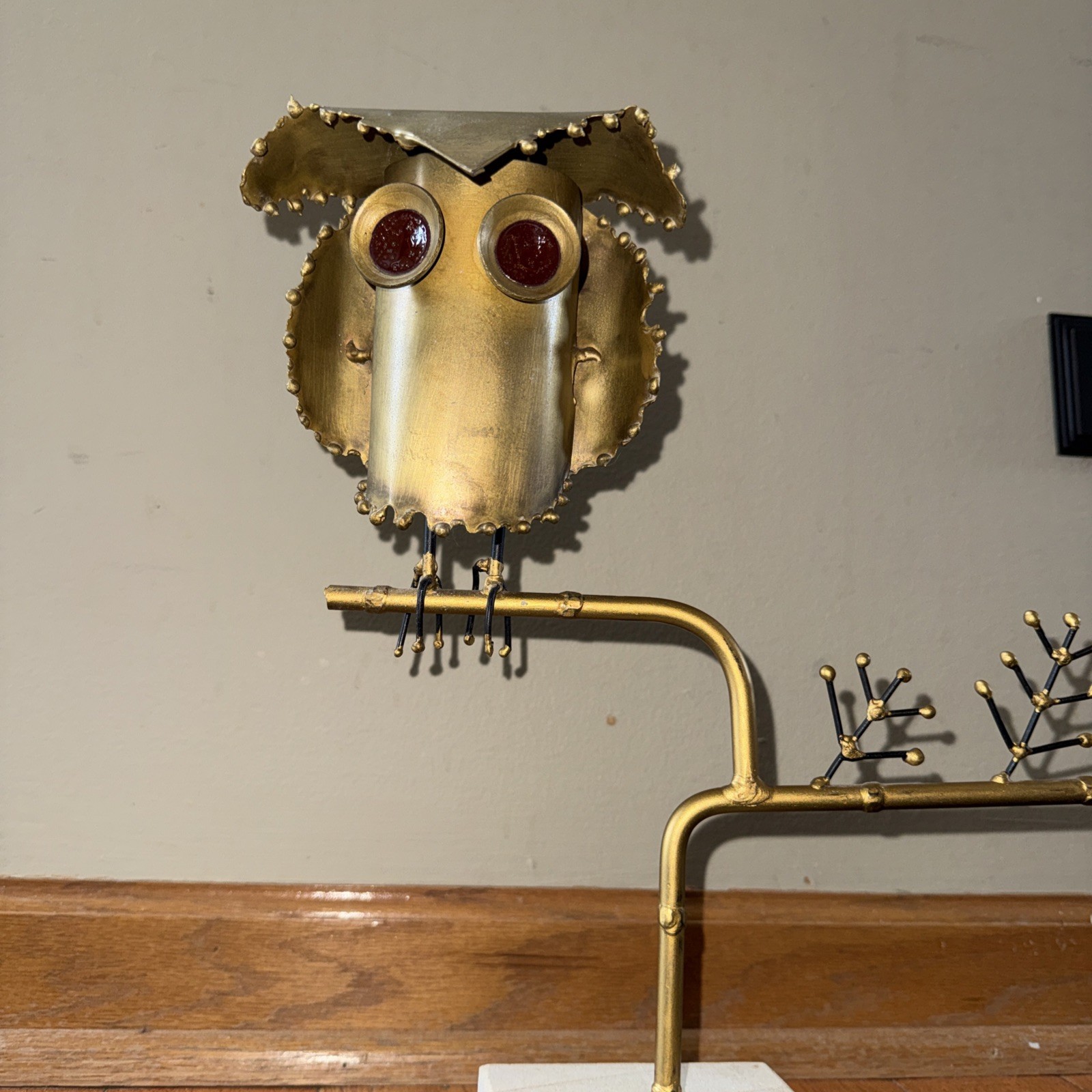Possible C Jere Owl on Branch Unsigned Metal Sculpture Mid Century