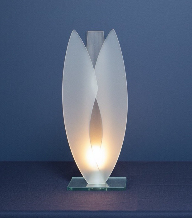 Retro Vintage Modernist Double Flames Sculpture Acid Glass Vase 12&Prime; Tall 2AA