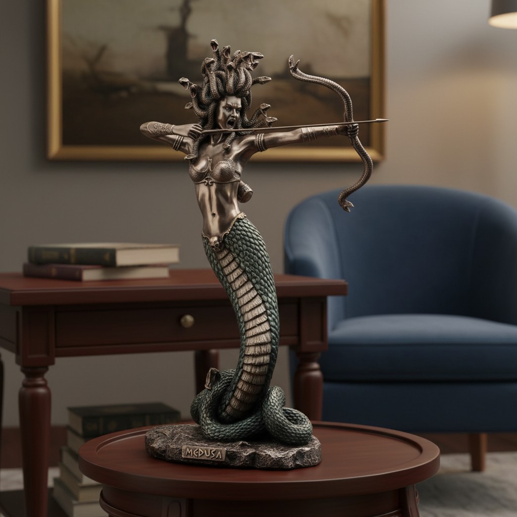 14.1-Inch Furious Medusa Bronze Finish Resin Statue – Hand-Painted Artistry