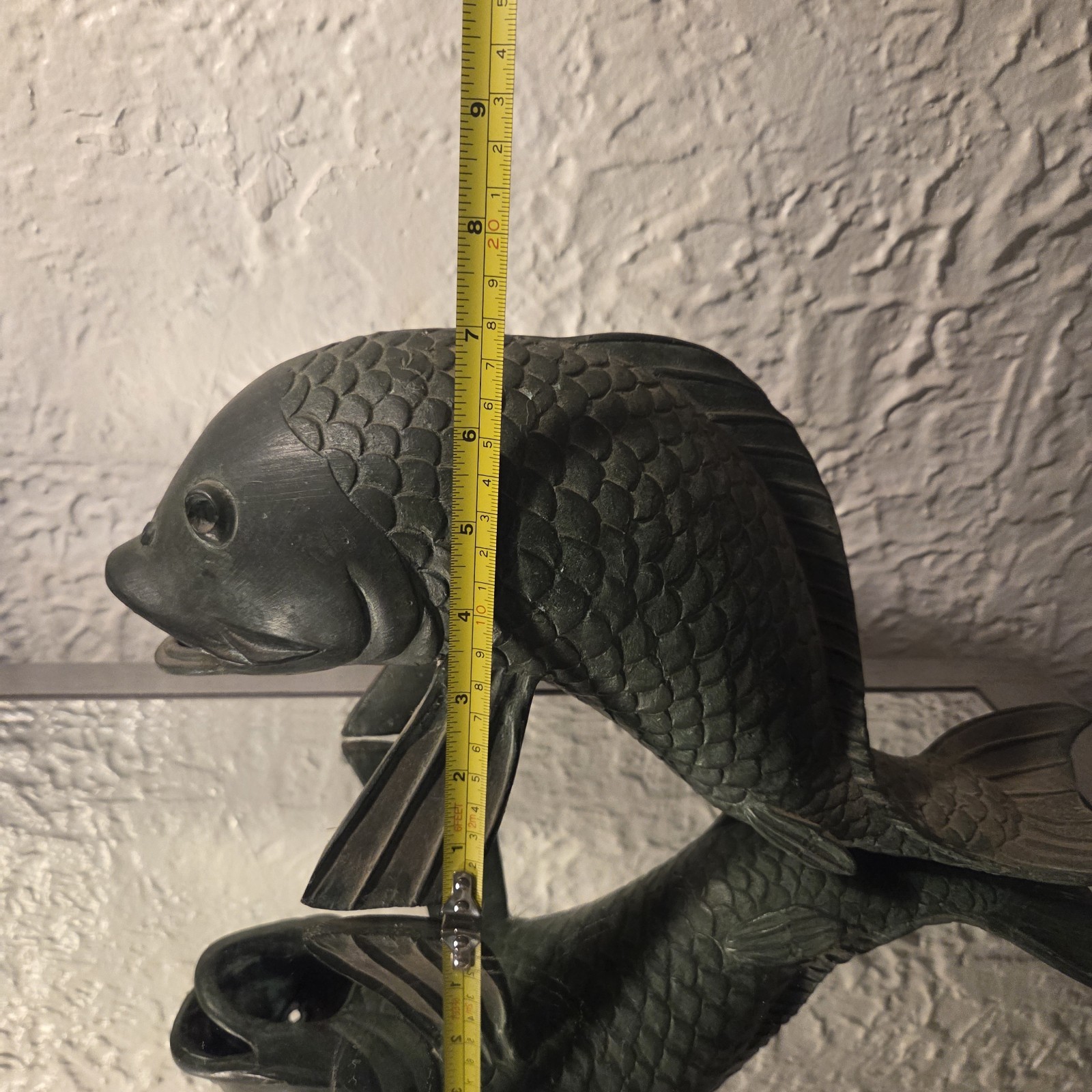 Vintage Bronze Koi Fish Fountain Sculpture with Open Mouth