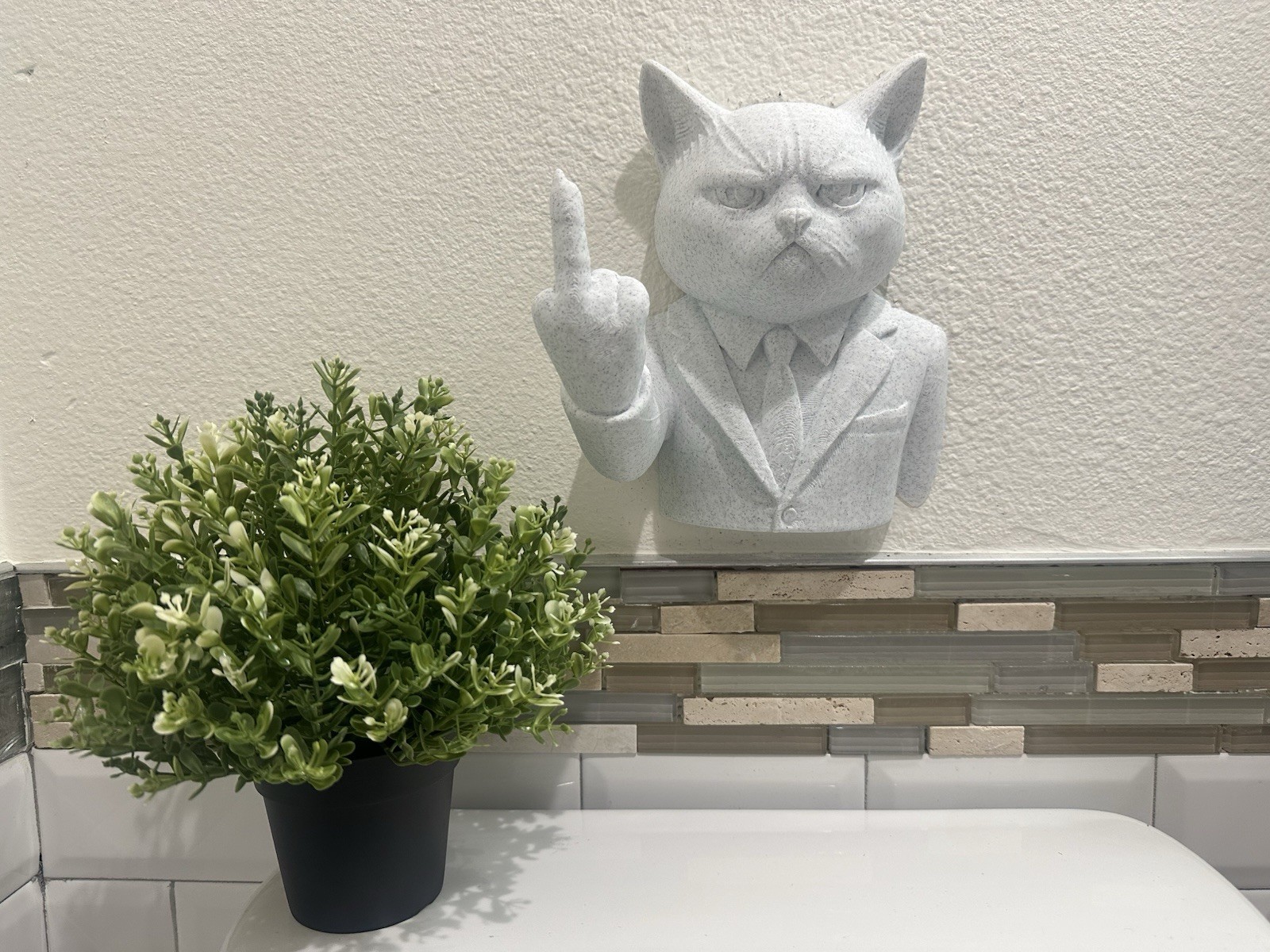 Grumpy Business Cat Middle Finger Wall Art Funny Wall Decor 9” Unique Home Decor