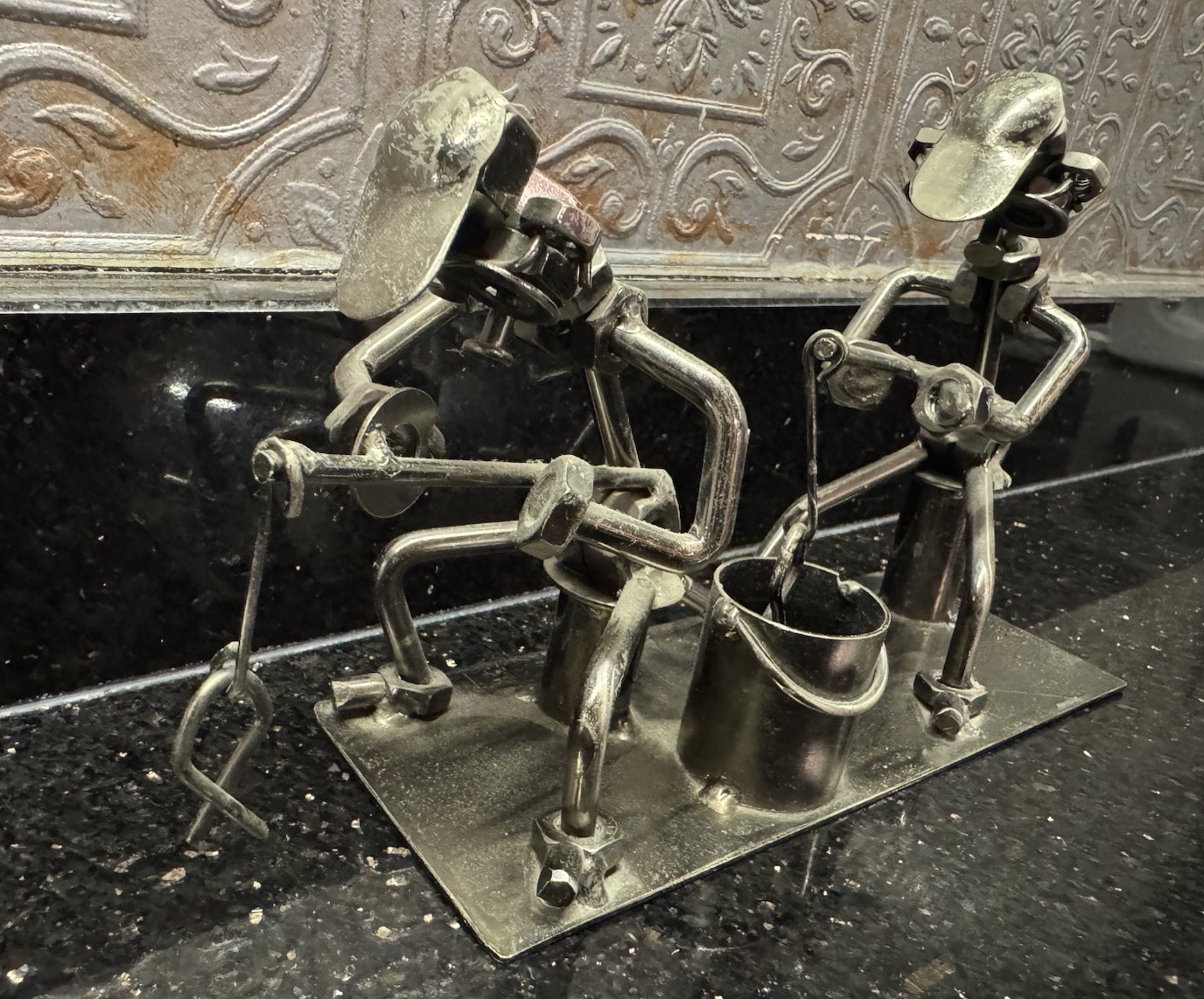 Metal Nuts And Bolts FISHING Art Sculpture Statue Welded