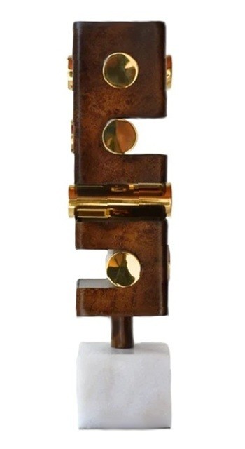 On A Roll Dramatic & Bold Steel & Brass Sculpture w/ Marble Base