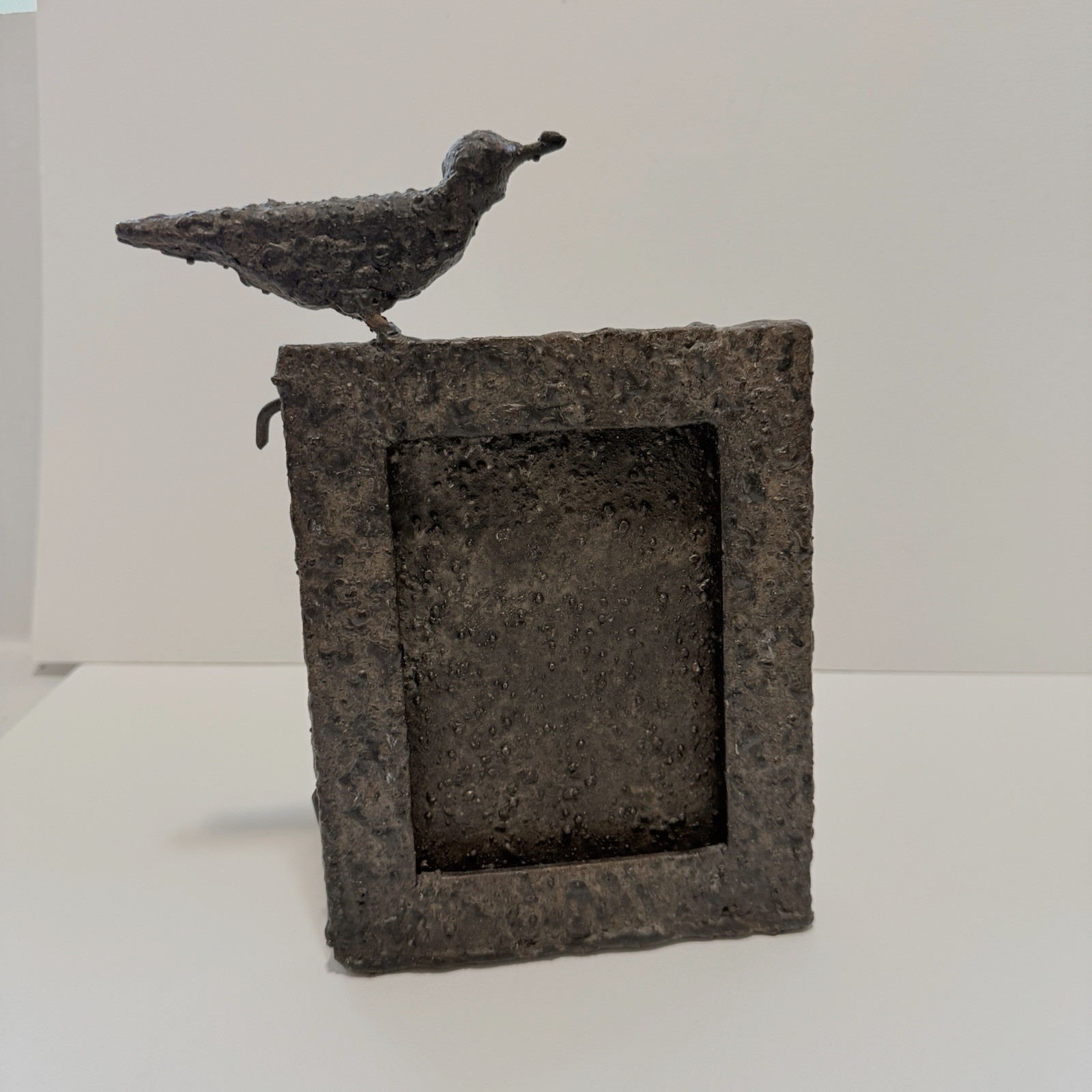 MCM Brutalist Iron Bird Sculpture Photo Frame Torched Studio Metal Art