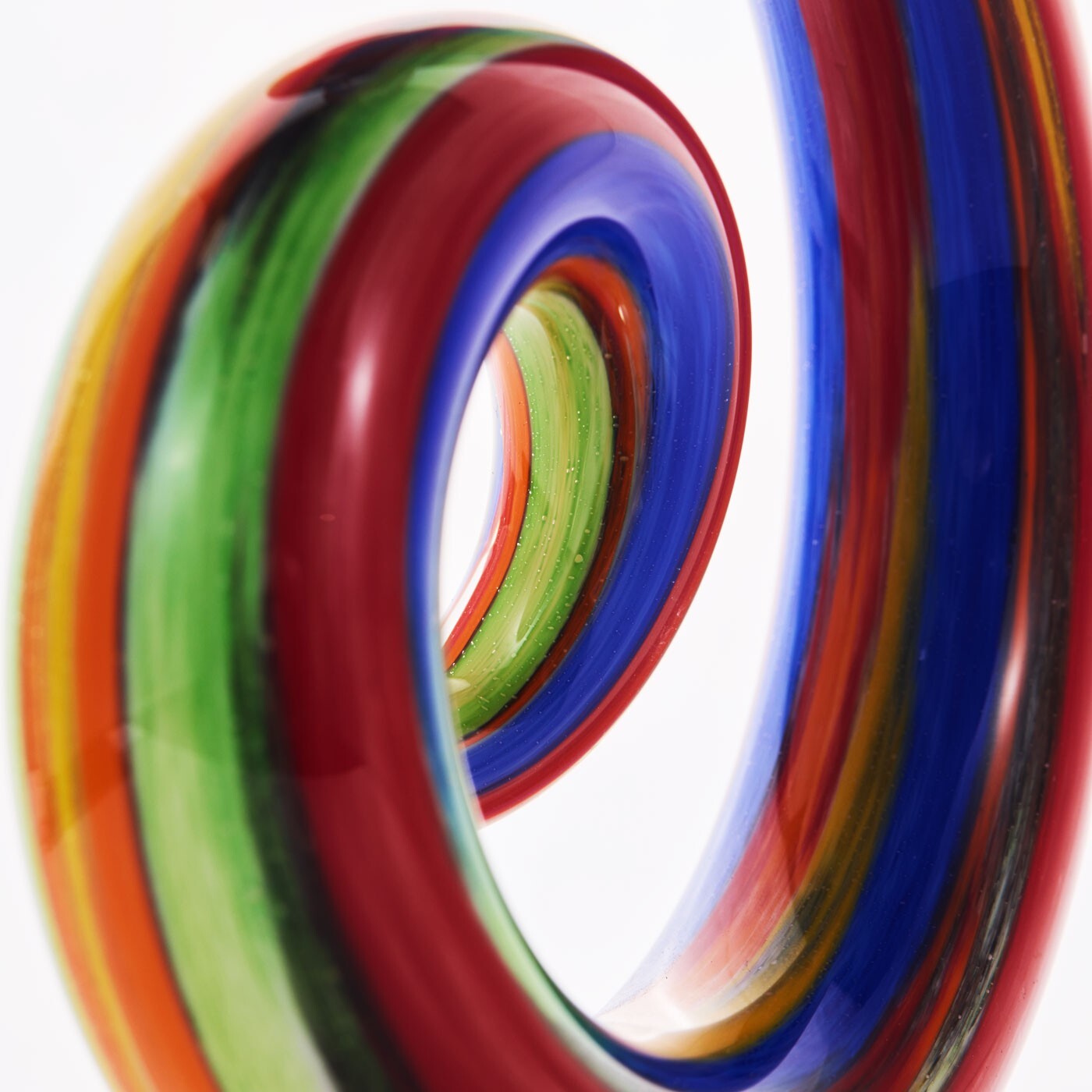 Hand Blown Abstract Rainbow Swirl Sommerso Art Glass Sculpture 12 inch tall