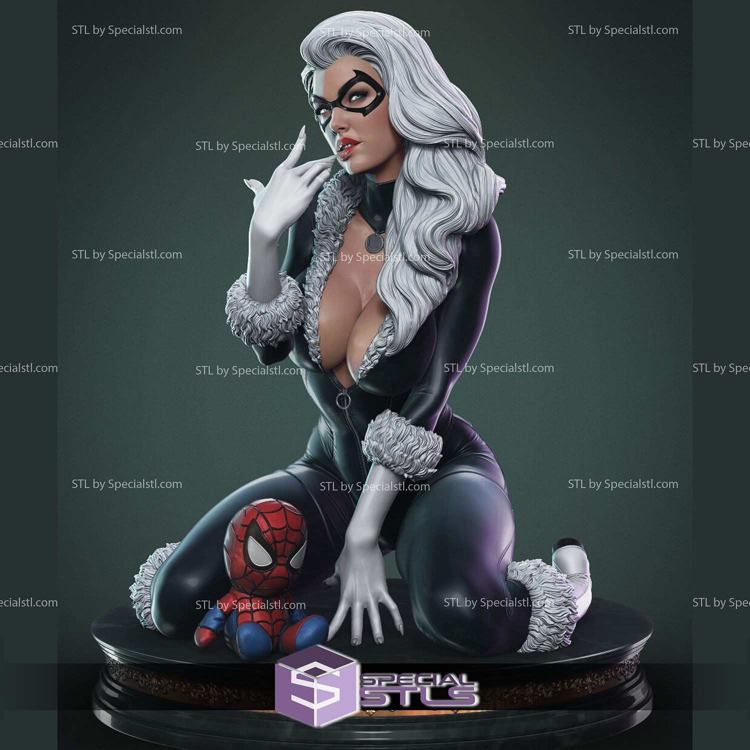 Sexy Black Cat Sitting Touching Lips! 3D Printed 16k! Painted or Unpainted!