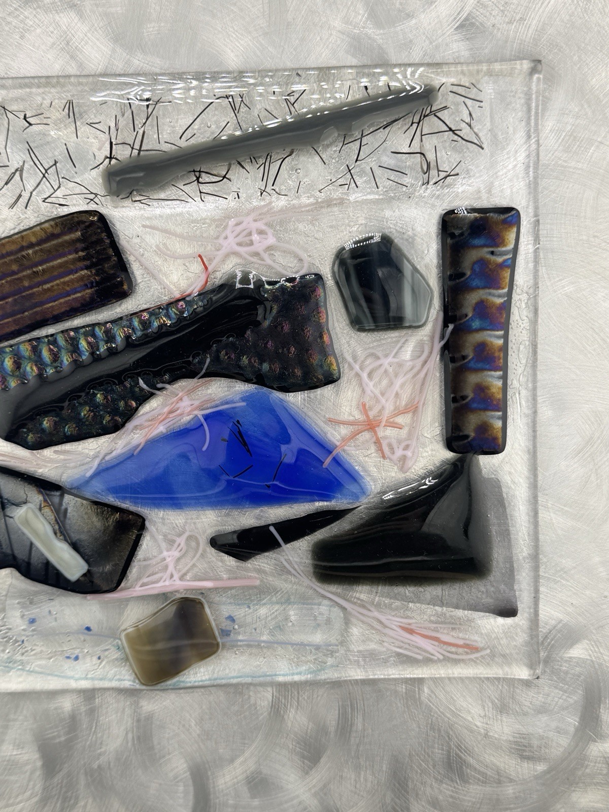 Karon Ohms? Art Glass Wall Square 10×10”dichroic Fused Glass/Aluminum Wall Art