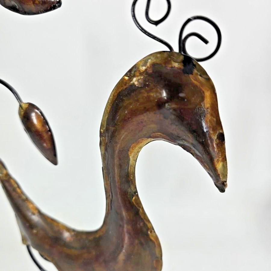 Handmade Abstract Metal Bird Sculpture Statue Brown 14&Prime; In Folk Whimsical Art