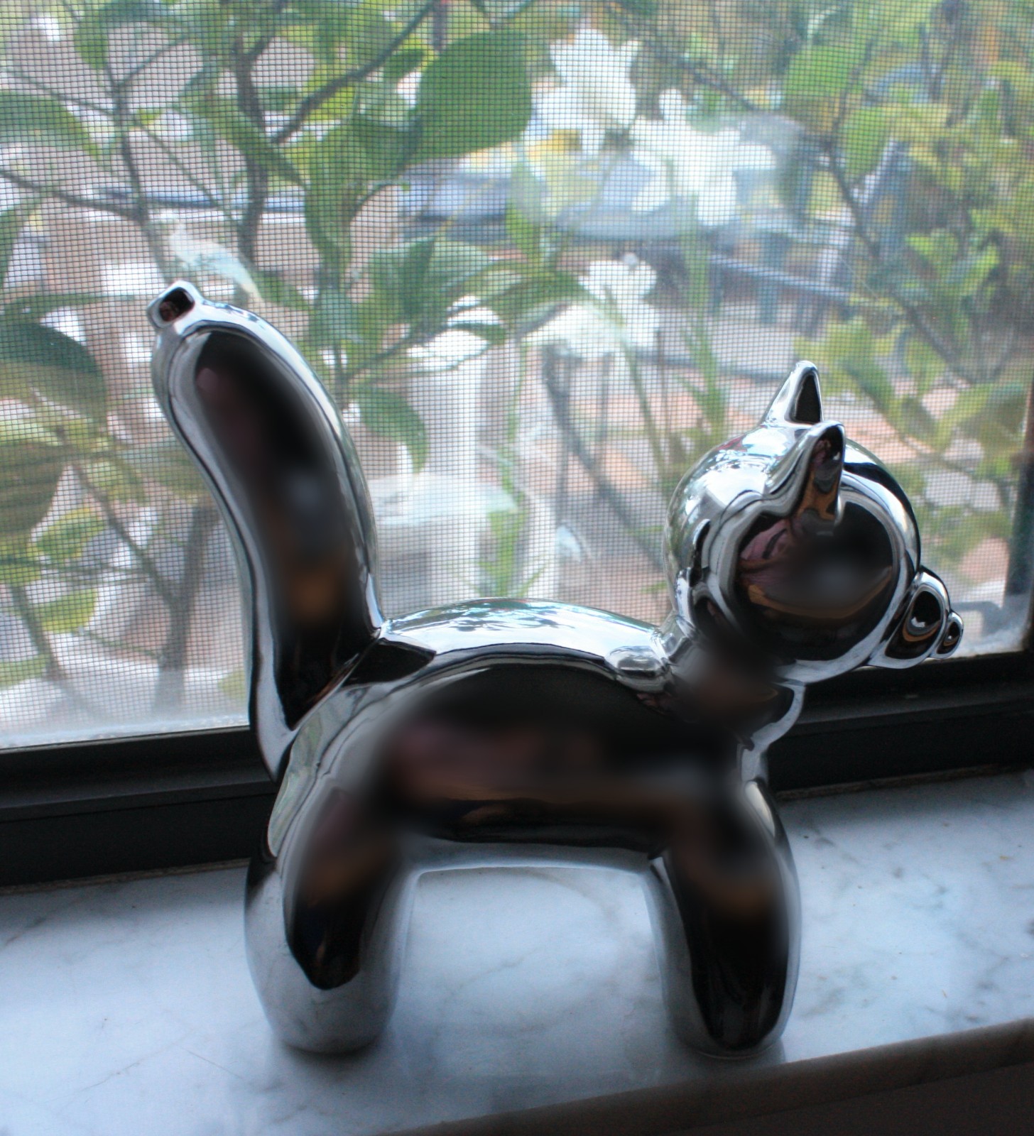 Flawless Silver Ceramic Balloon Cat Fox Sculpture – Mirror Chrome Pop Art