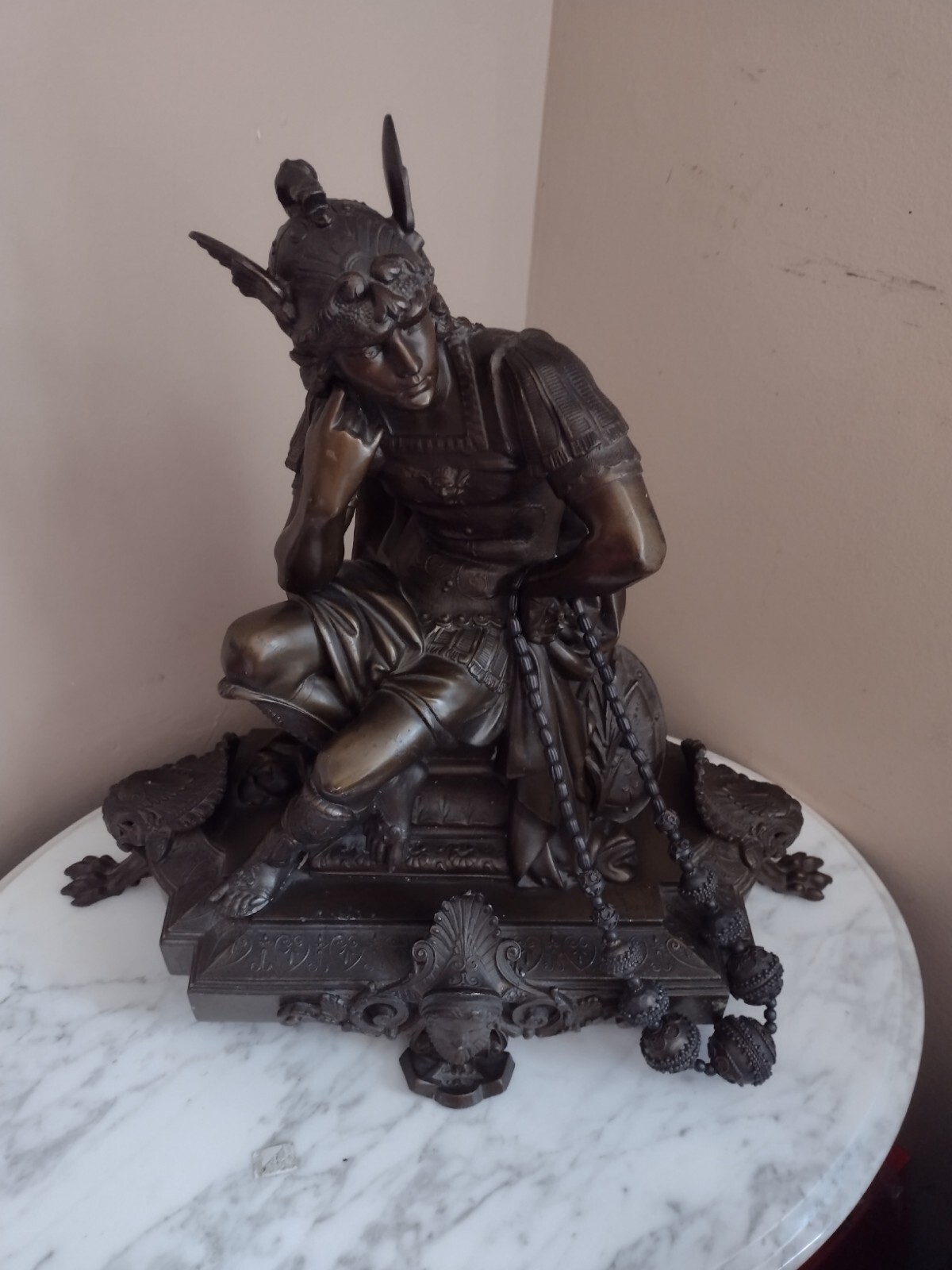 Metal Sculpture European of seated Mars Late 19th century 16×18 p.condition