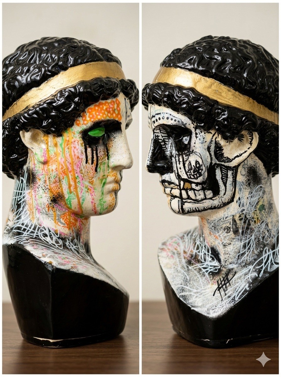 One-of-a-Kind Mixed Media Pop Art Graffiti Bust « Classical Chaos” STUNNING ART!