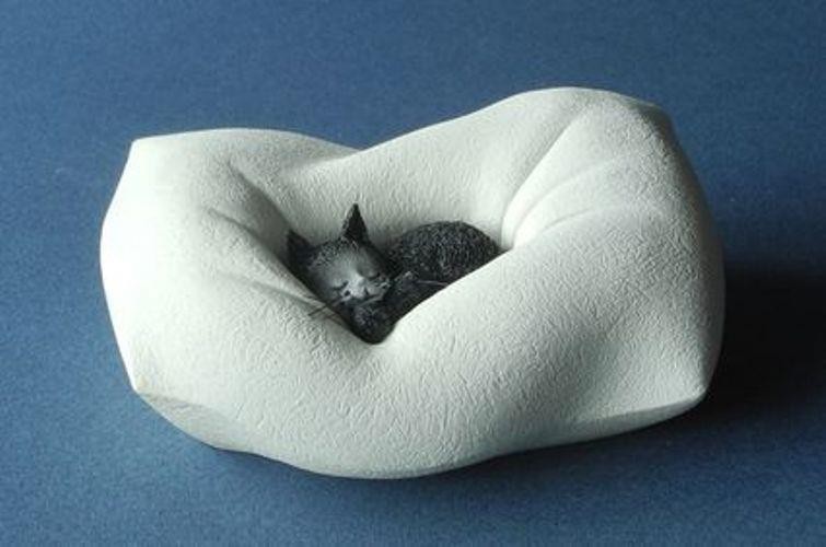 Cat Sleeping on Pillow Statue Sculpture Artist Albert Dubout France Chat Kitten