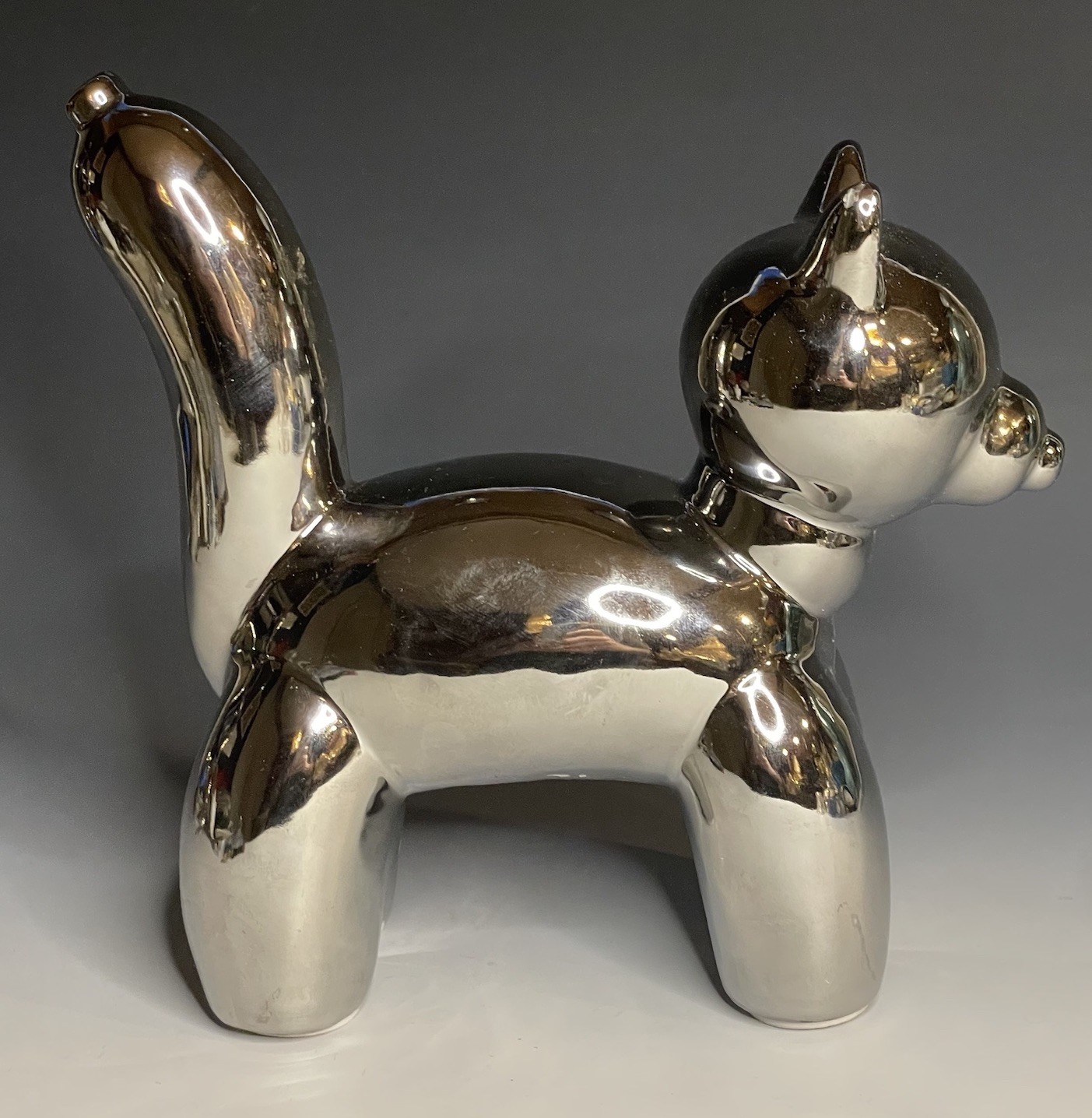 Modern Ceramic Fox / Cat Balloon Animal Silver Sculpture Figure