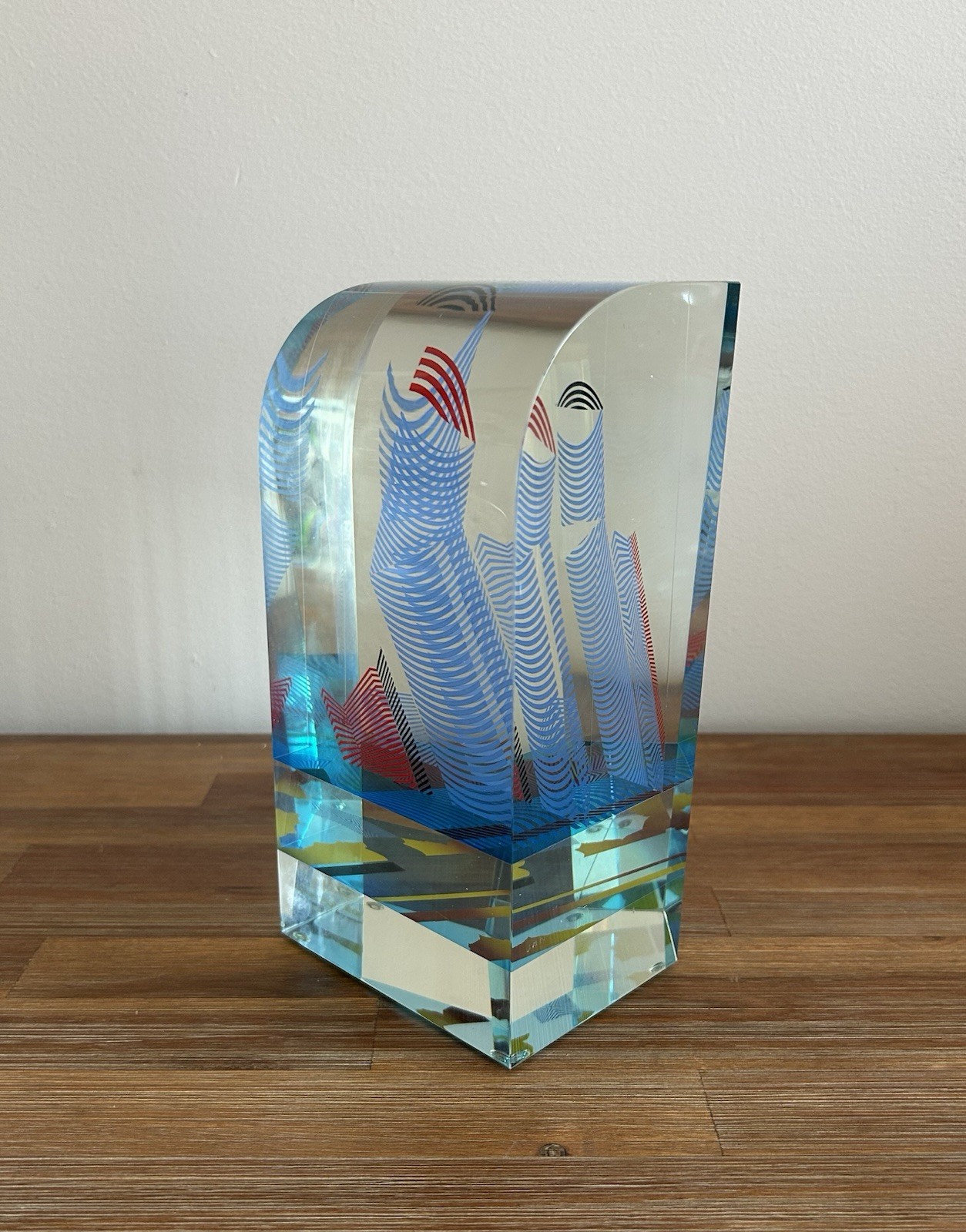 Jan Fišar (1933 – 2010) Czech Signed Art Glass Sculpture “Object” Optical Art