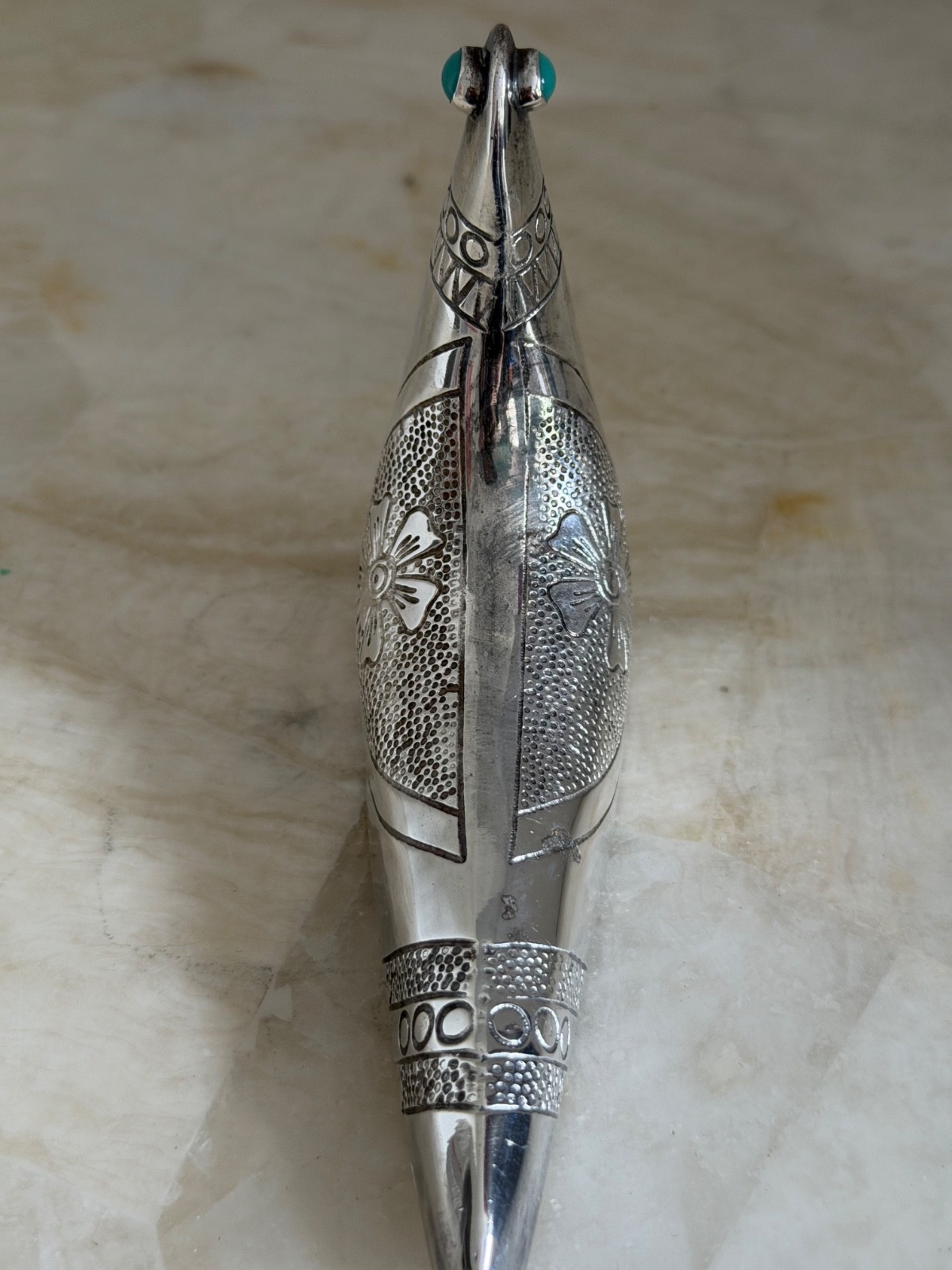 Rare Taller Tinta Ecuador Silver-Plated Bird Figurine w/ Turquoise Eye MCM 1960s