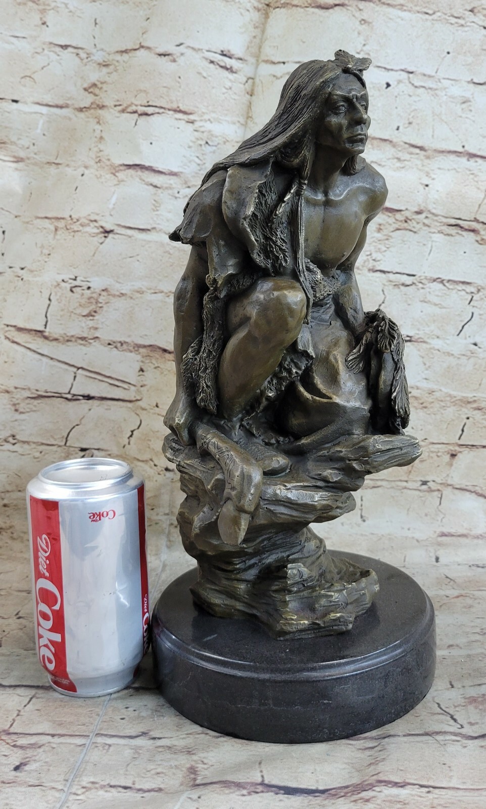 Native American Indian Chief Signed Bronze Bust Sculpture Statue Western Decor