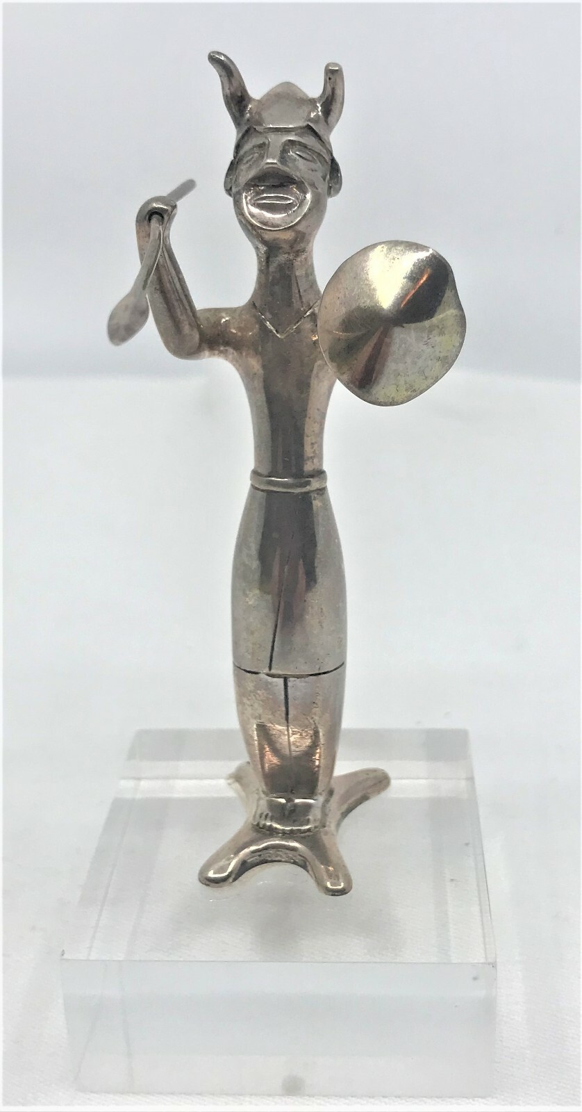 Vintage Sterling silver statue sculpture Warrior Horned Helmet Shield Spear UK
