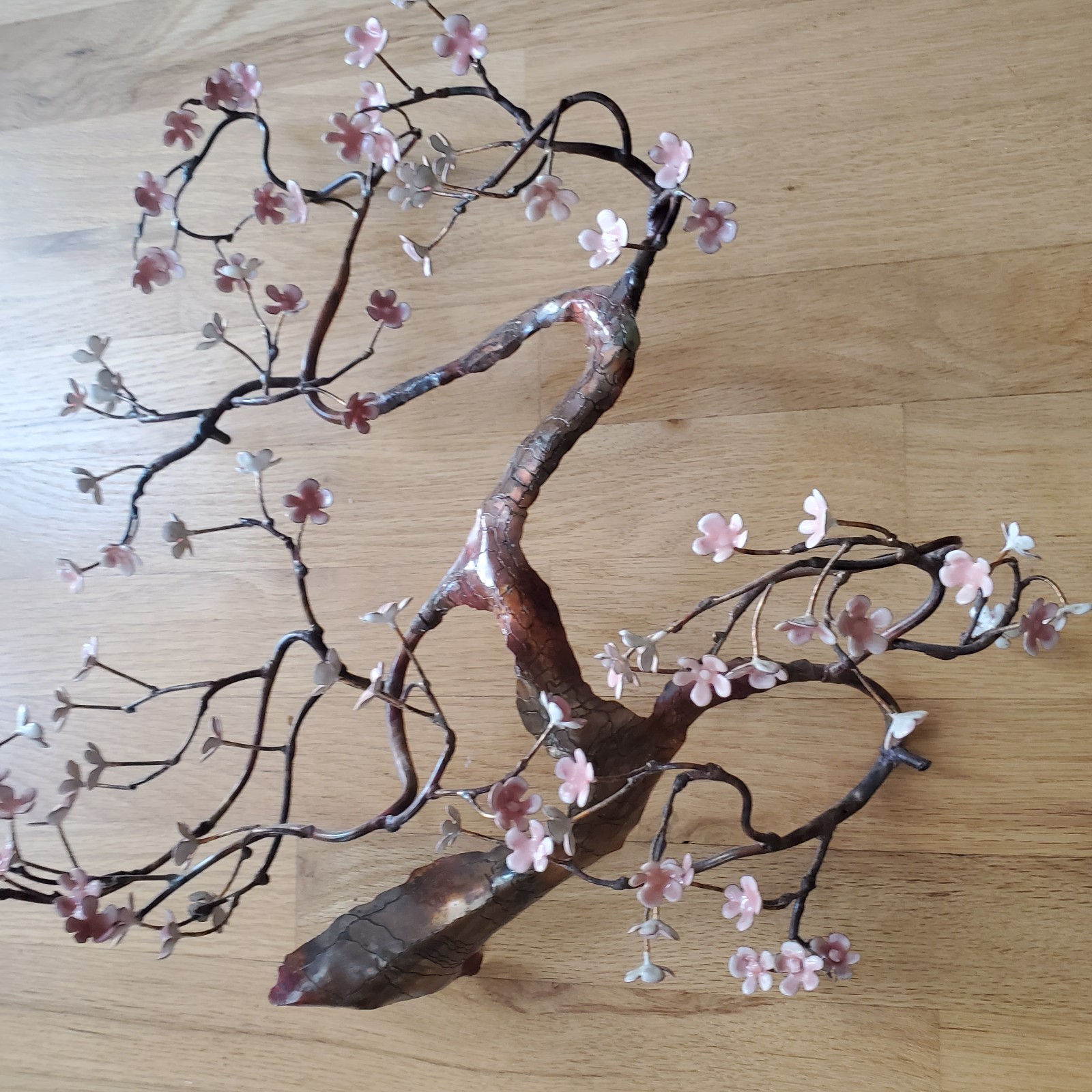 Bovano of Cheshire Blooming Bonsai Metal Tree Sculpture Pink White Flowers