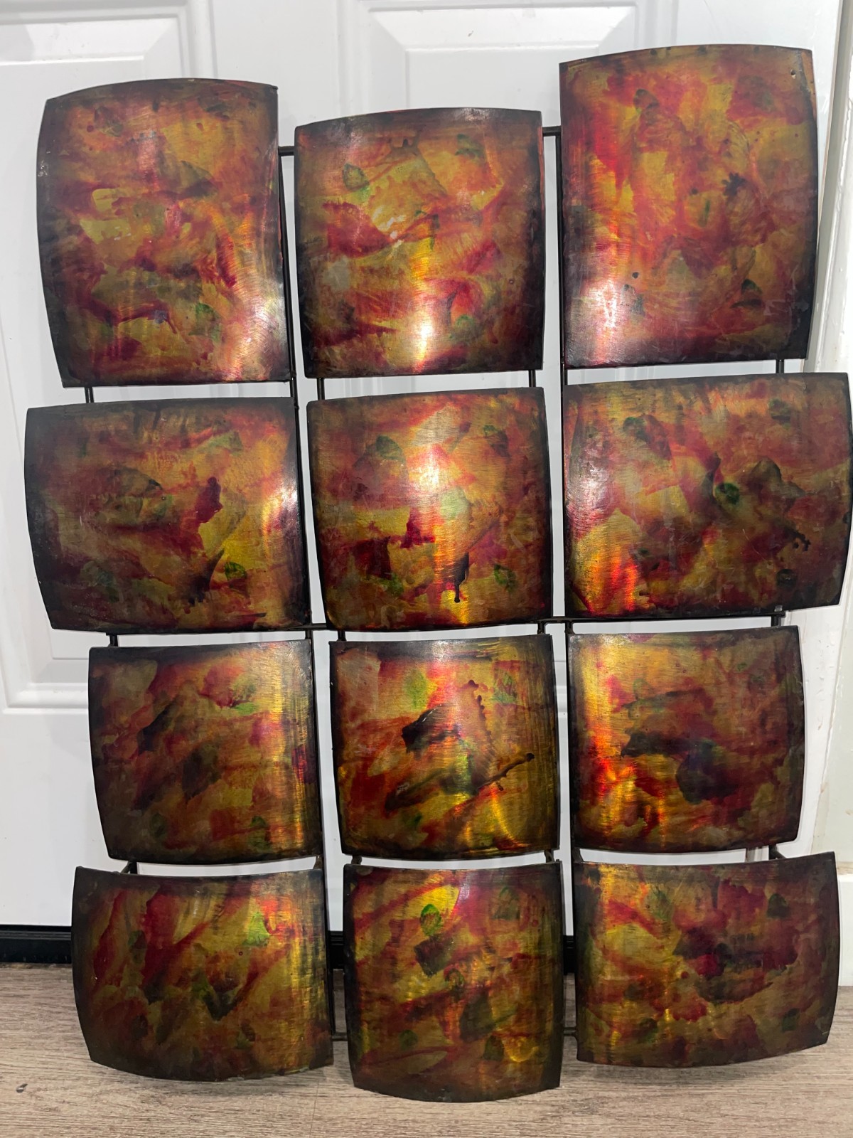 VINTAGE PIER 1 METAL TIN ABSTRACT WALL ART 12 PANEL