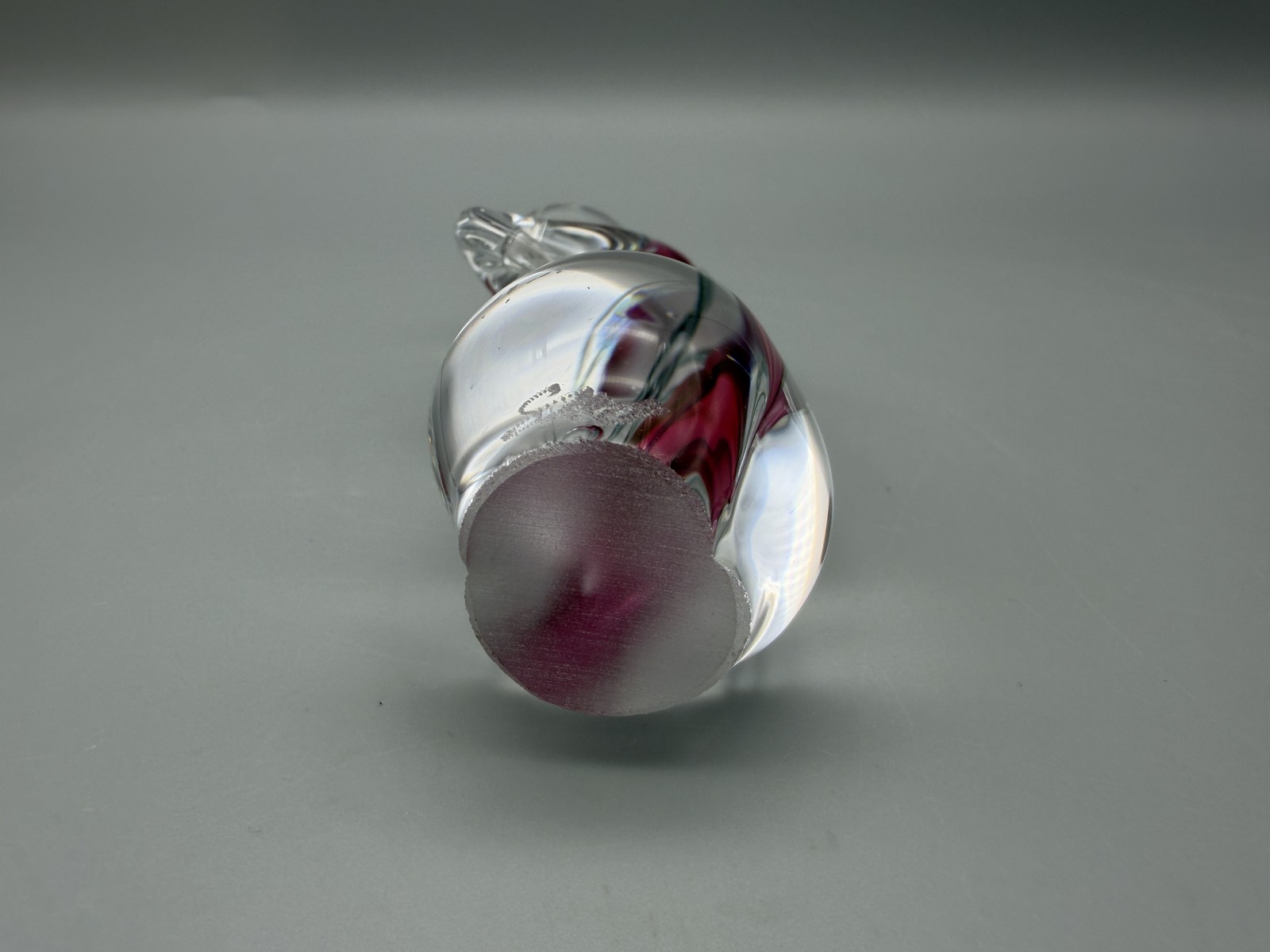 Signed Abstract Art Glass Sculpture Modern Clear Pink Green Swirl Figurine