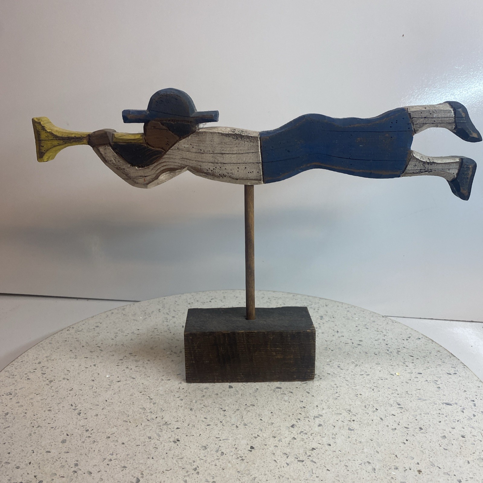 Vintage Hand Carved Folk Art Bugle Boy Sculpture Signed (Leonard) Cupstid ‘83
