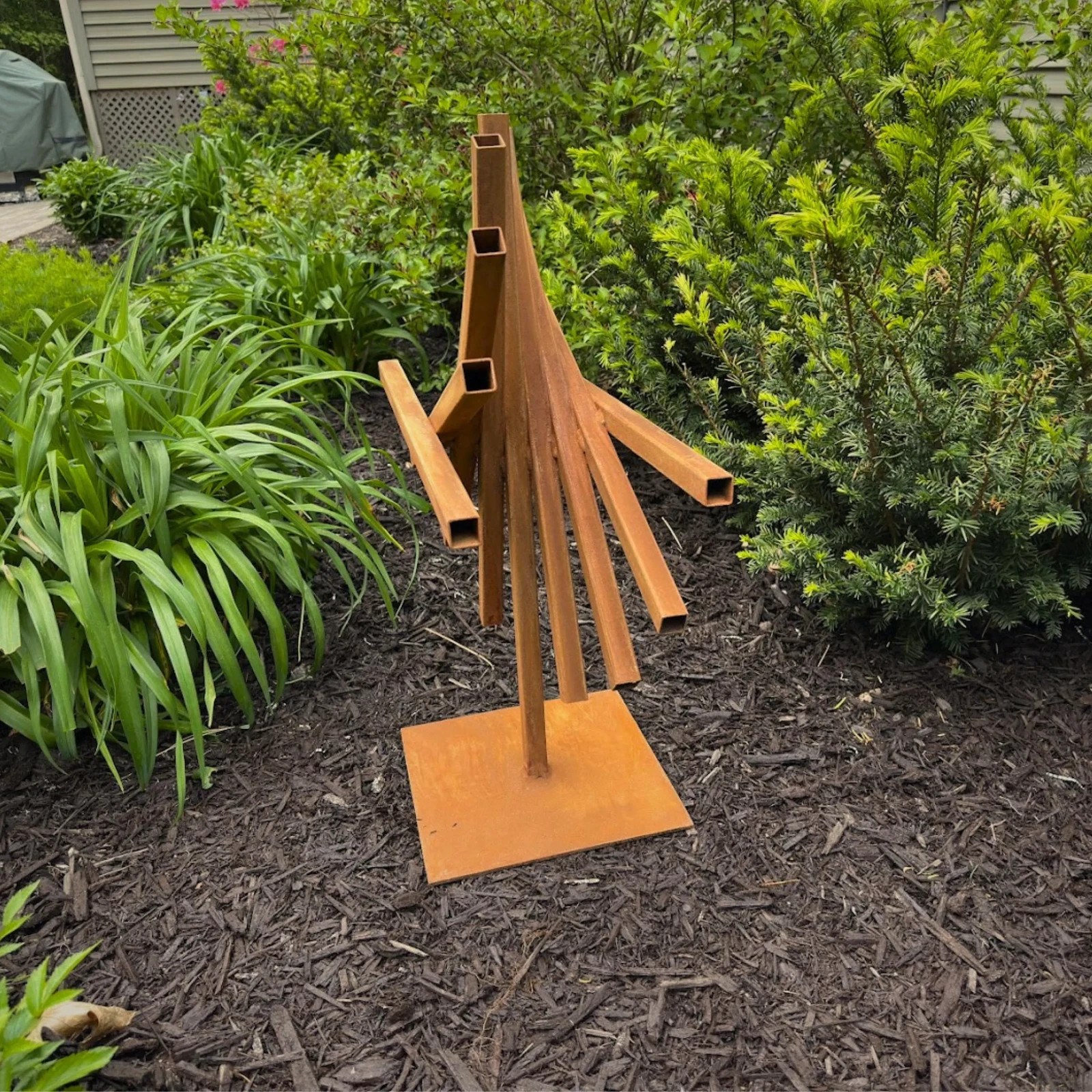 Handcrafted Modern Industrial Metal Sculpture – Abstract Outdoor Garden Art