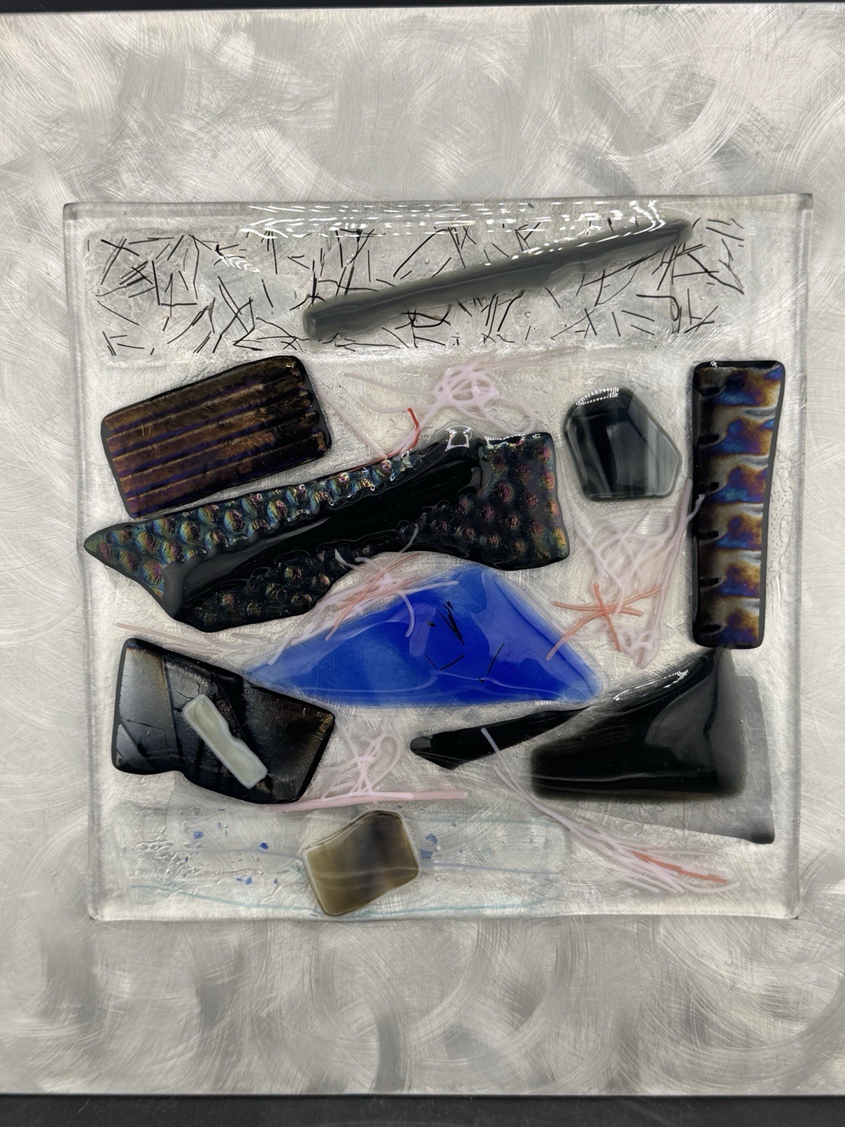 Karon Ohms? Art Glass Wall Square 10×10”dichroic Fused Glass/Aluminum Wall Art