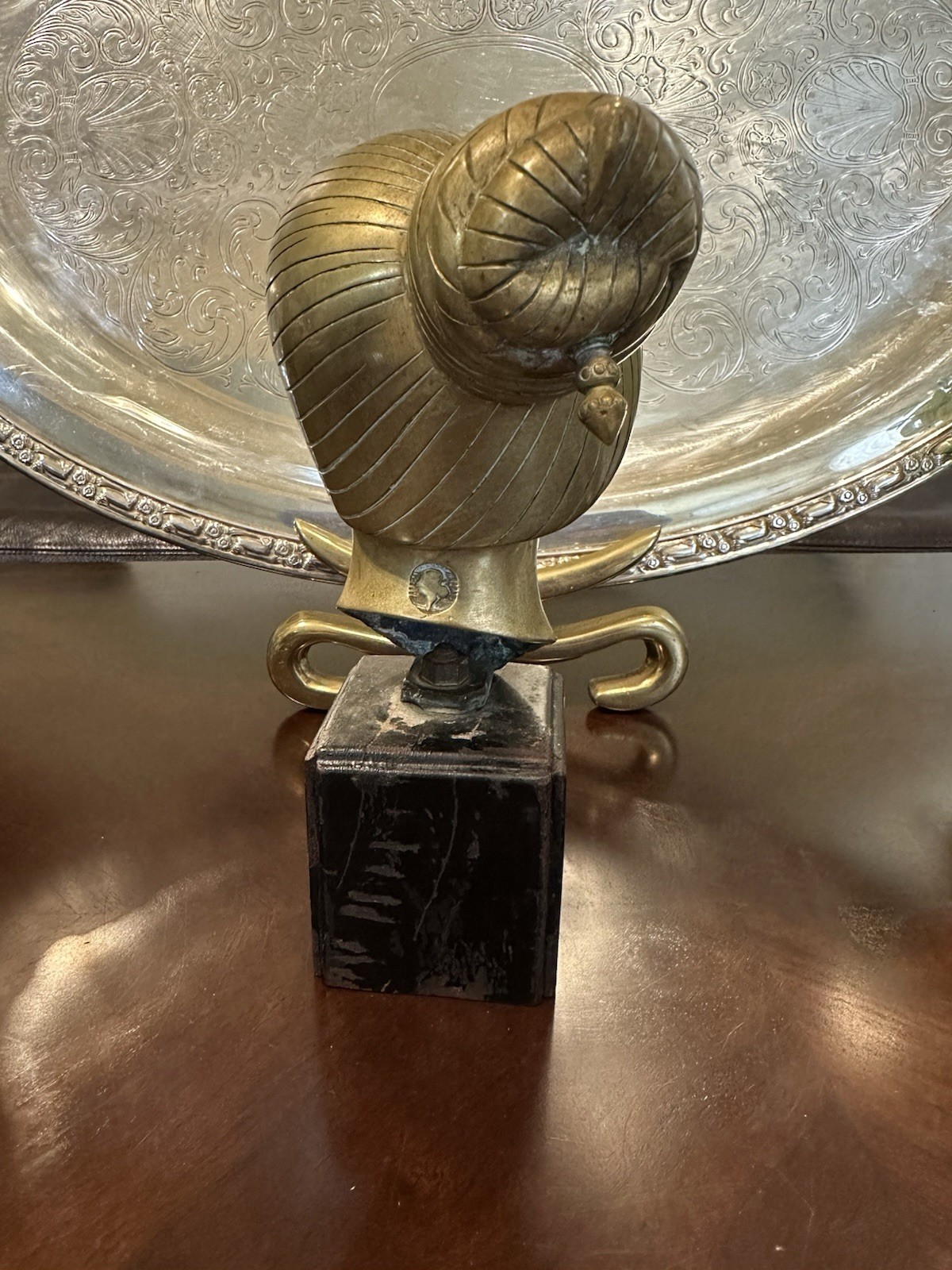 Vintage 7” Nguyen Thanh Le Brass Head Of A Girl On A Wooden Base
